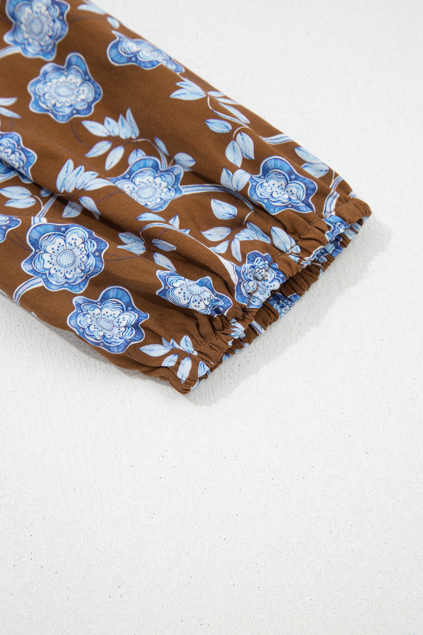 Cali Chic Women Dress Brown Floral Print Ruffled Detail Shirt Collar Button Down Long Sleeve Dress - Cali Chic