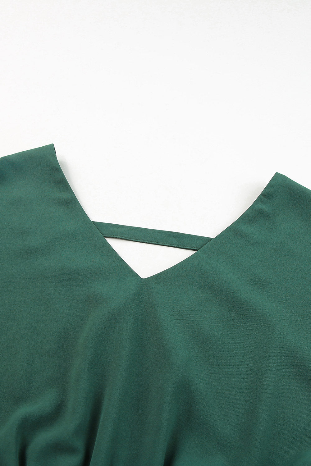 Green Solid Color Ruffled V Neck High Waist Mini Dress