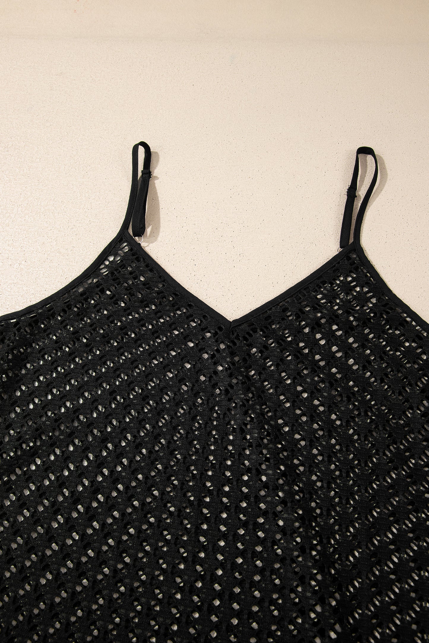 Cali Chic Women Swimsuit Black See Through Patterned Knit Ruffle Hem Patchwork Beach Cover Up - Cali Chic