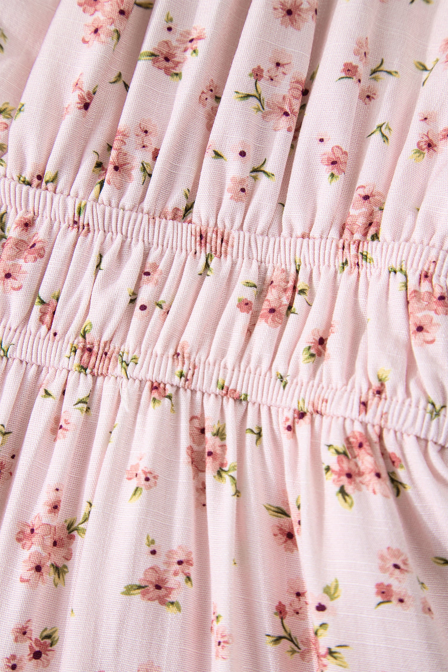 Cali Chic Women Dress Pink Front Tie Shirred Waist Short Sleeve Ruffled Floral Mini Dress - Cali Chic