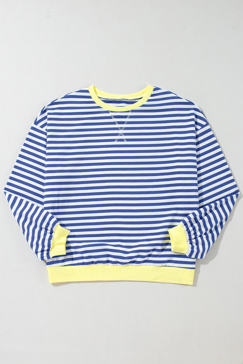 Cali Chic Women Sweatshirt Blue Stripe Oversized Contrast Trim Pullover Sweatshirt - Cali Chic