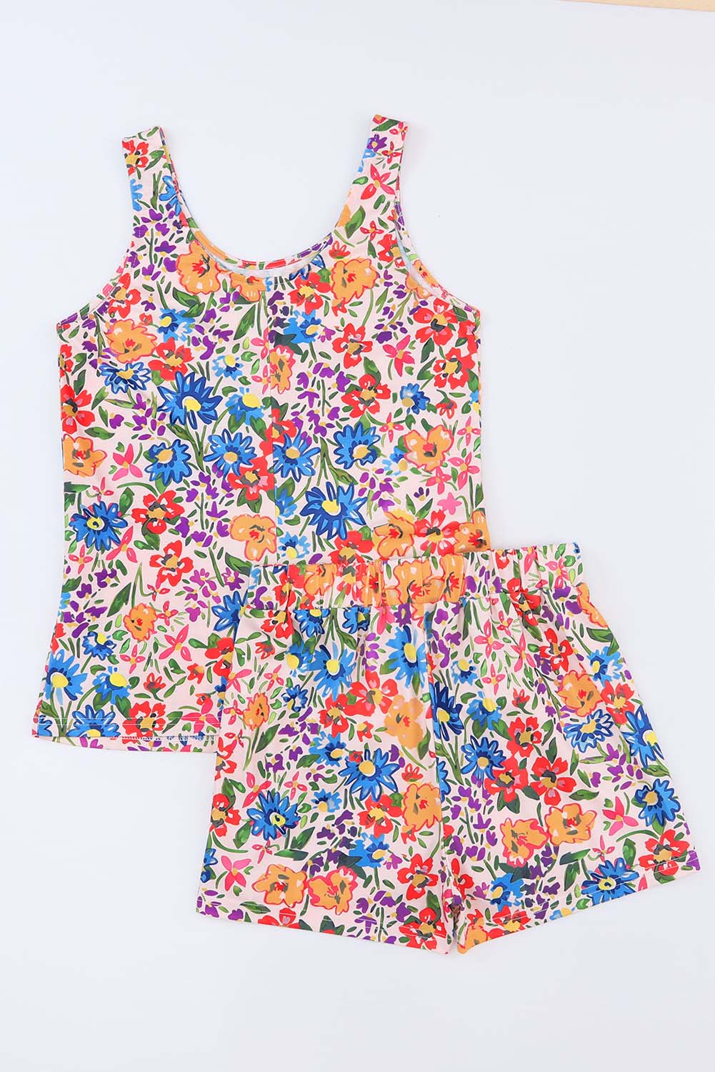 Multicolor Floral Print Tank and Shorts Lounge Set