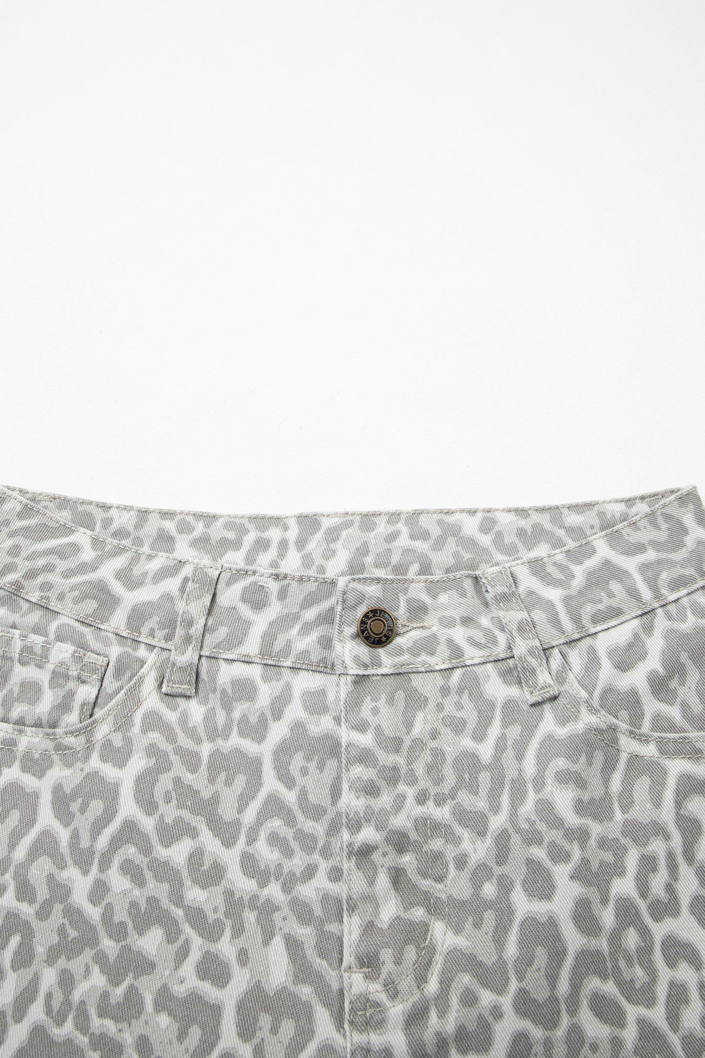 Cali Chic Women Pant Gray Leopard Frayed Edge Wide Leg High Waist Jeans - Cali Chic