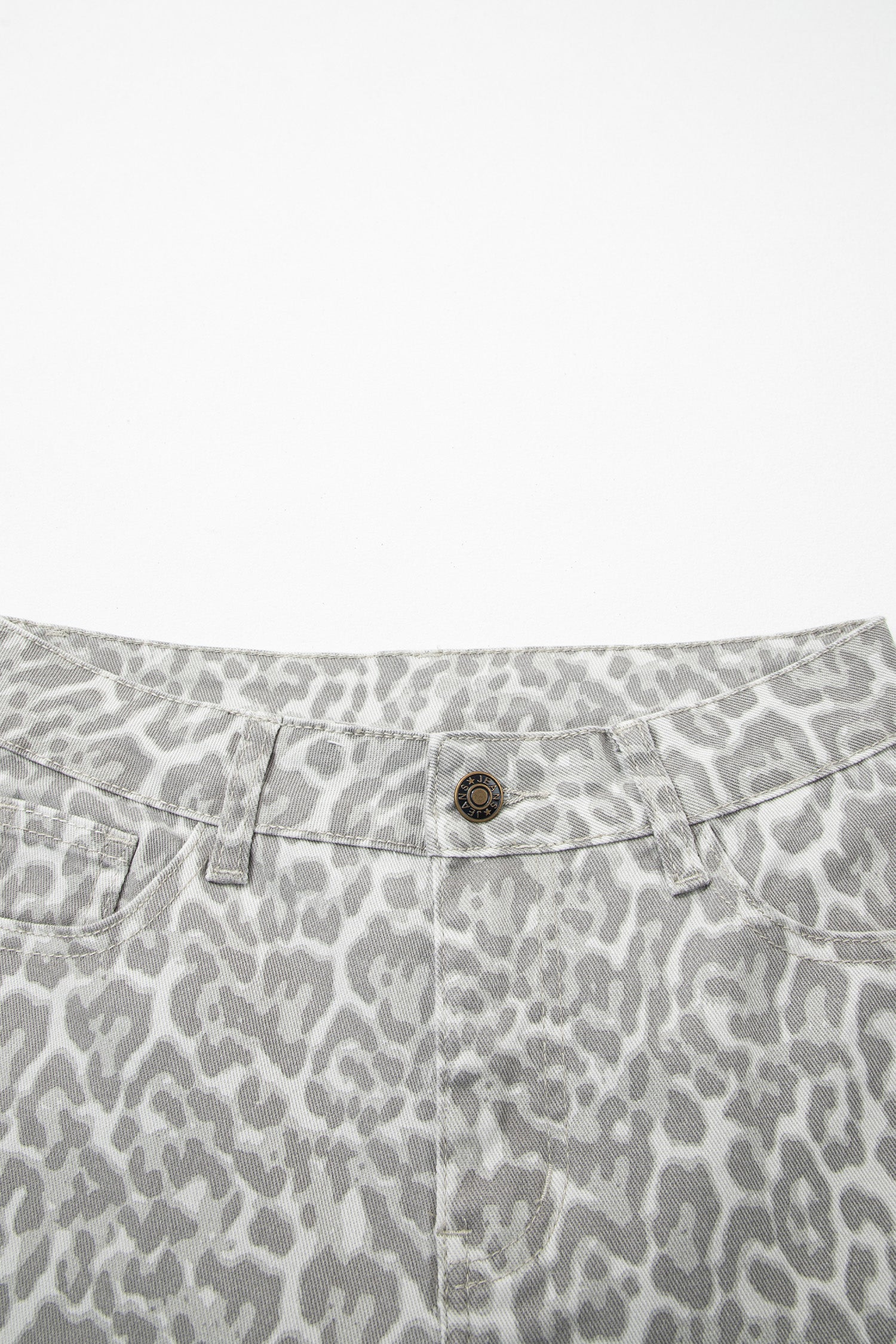 Cali Chic Women Pant Gray Leopard Frayed Edge Wide Leg High Waist Jeans - Cali Chic