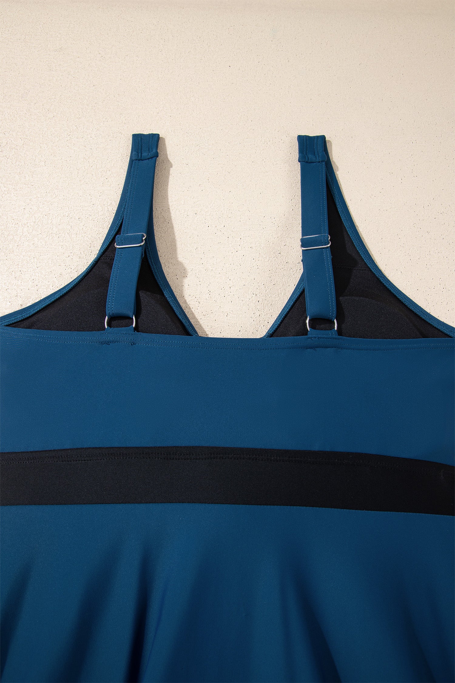 Cali Chic Women Swimsuit Sail Blue Color Block Patchwork Bow Knot Detail Sleeveless Swim Dress - Cali Chic