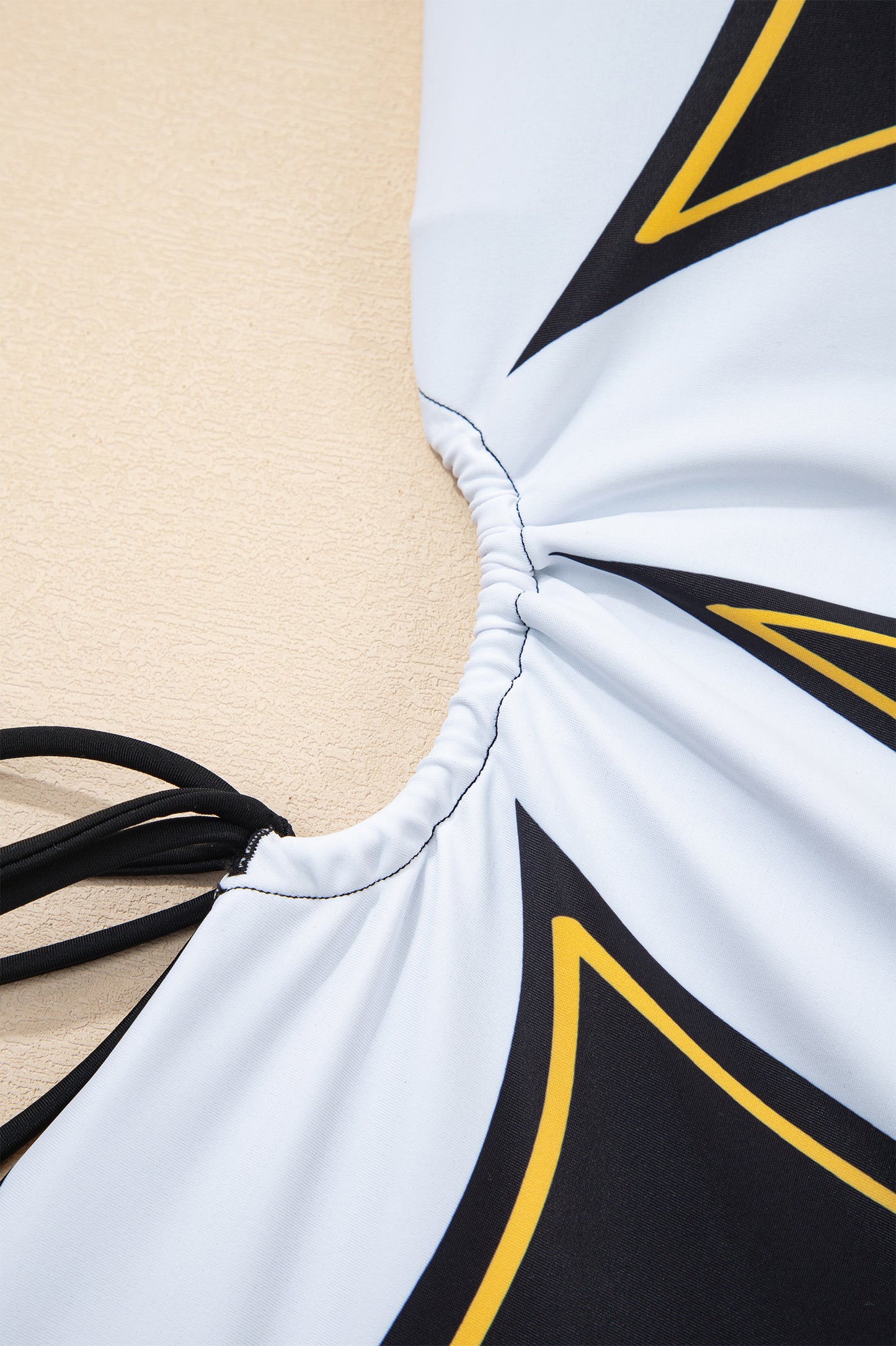 Cali Chic Women Swimsuit Black Drawstring Big Hole Floral Print Sleeveless One Piece Swimsuit - Cali Chic