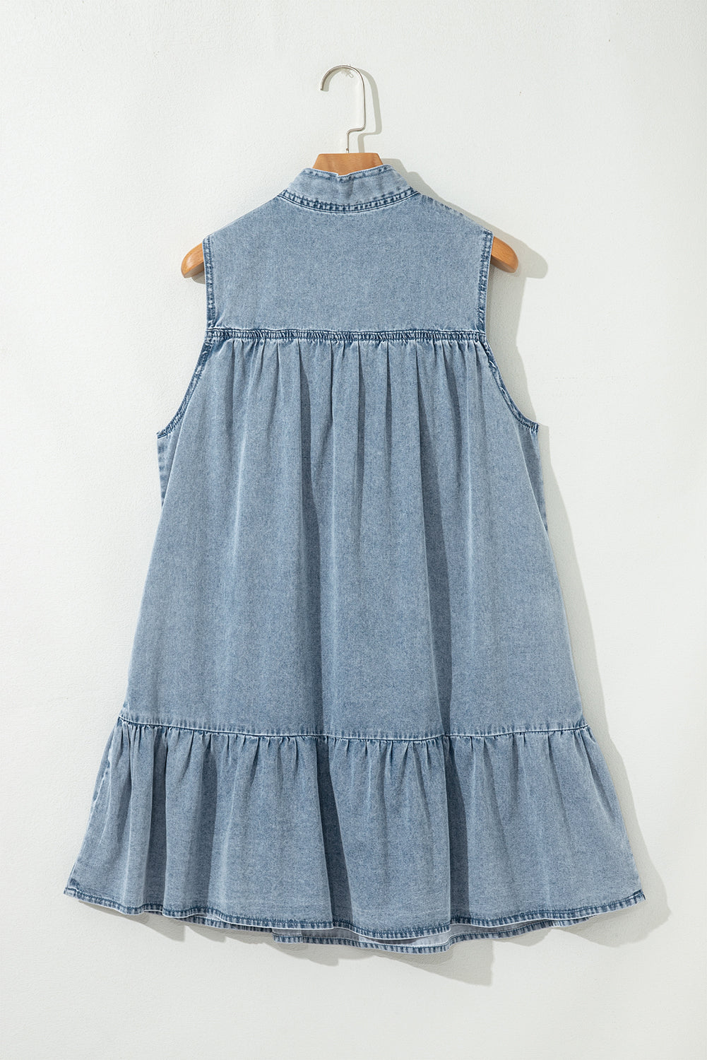 Cali Chic Women Dress Real Teal Bowknot Neck Sleeveless Ruffled Chambray Dress - Cali Chic