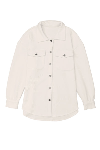 Cali Chic Solid Textured Flap Pocket Buttoned Shacket