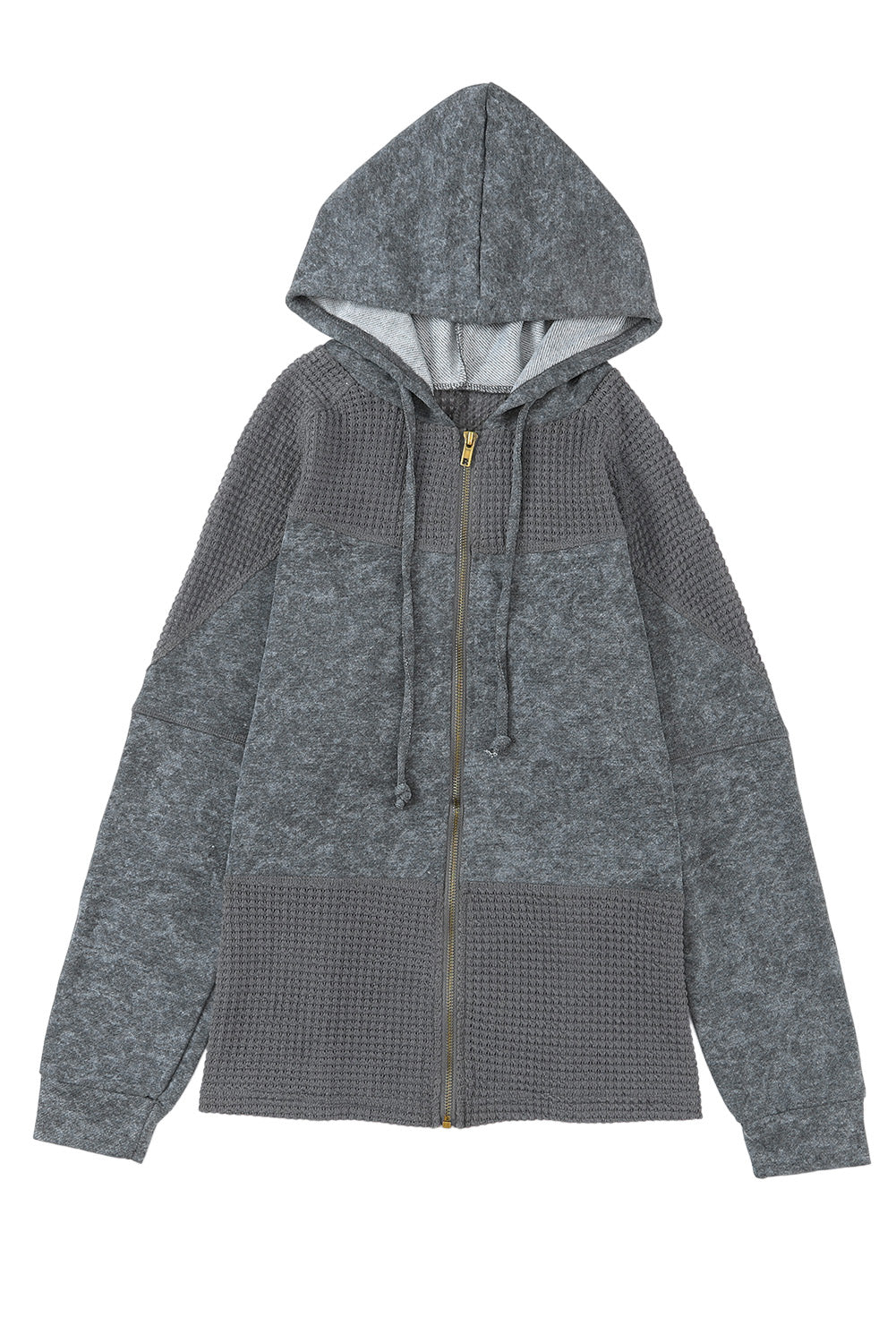 Cali Chic Gray Waffle Patchwork Vintage Washed Hooded Jacket