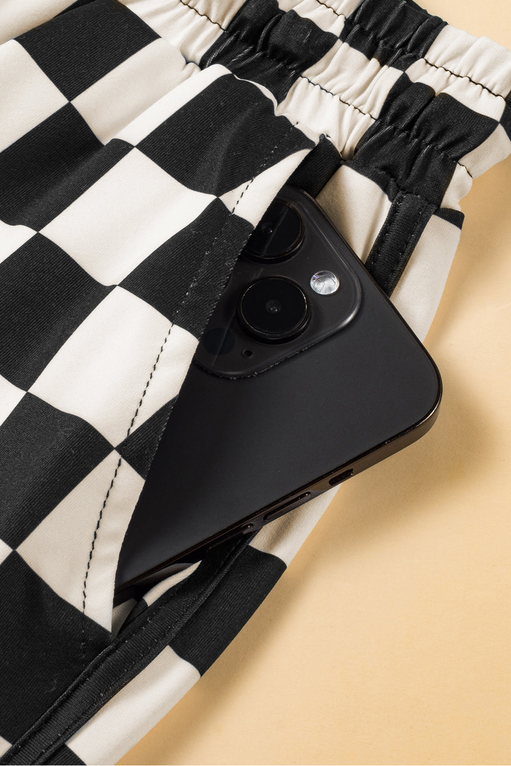 Cali Chic Women Shorts Black Checkered Drawstring Elastic Waist Casual Shorts - Cali Chic