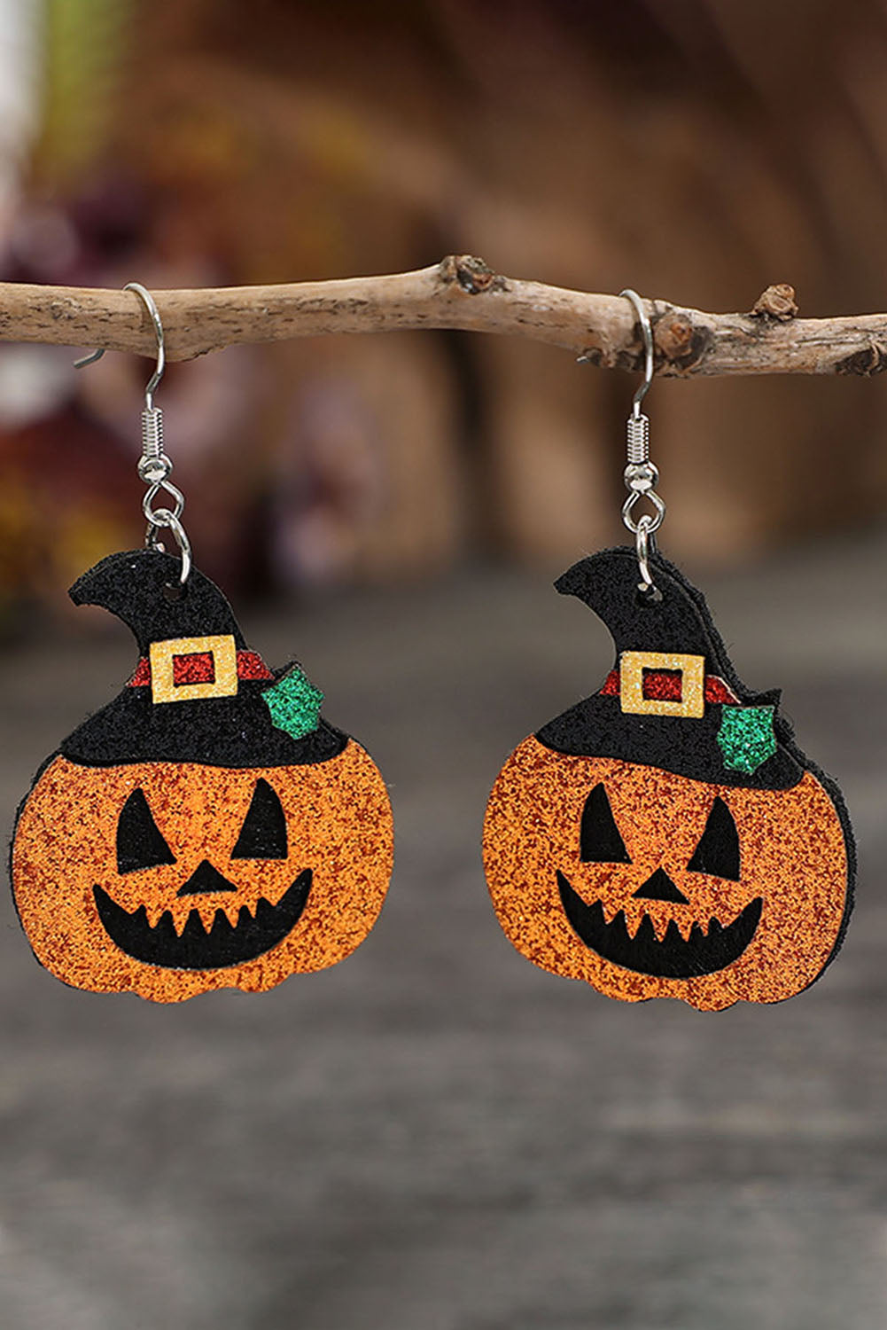 Gold Flame Halloween Pumpkin Dangle Earrings