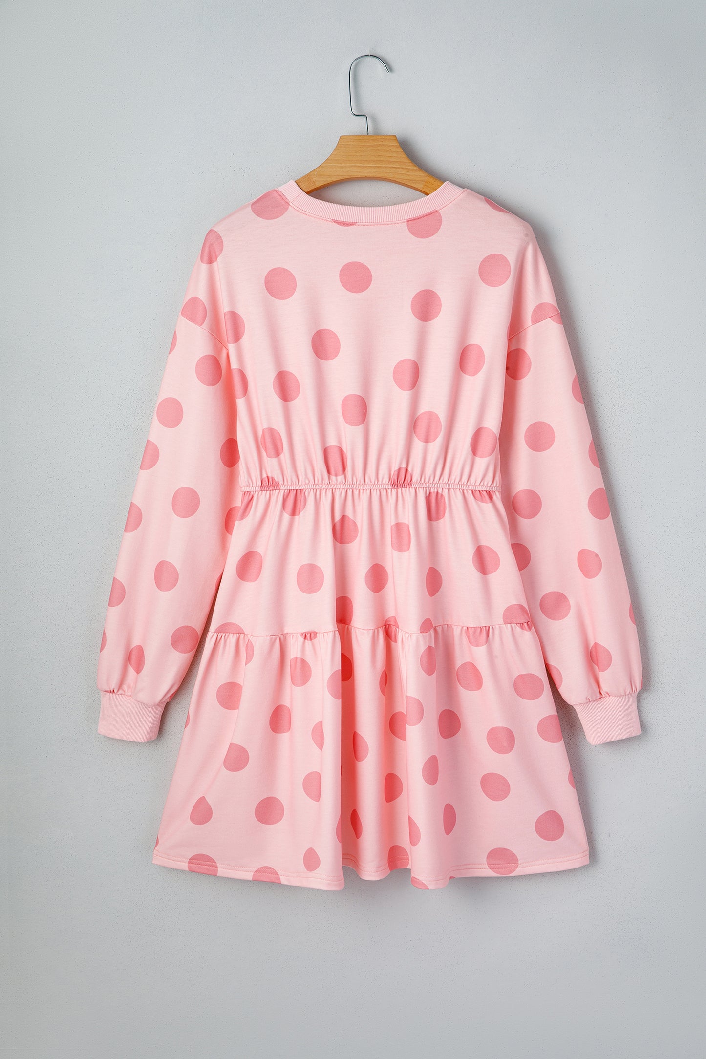 Cali Chic Women Dress Pink Polka Dot Printed Long Sleeve Flared Mini Dress - Cali Chic