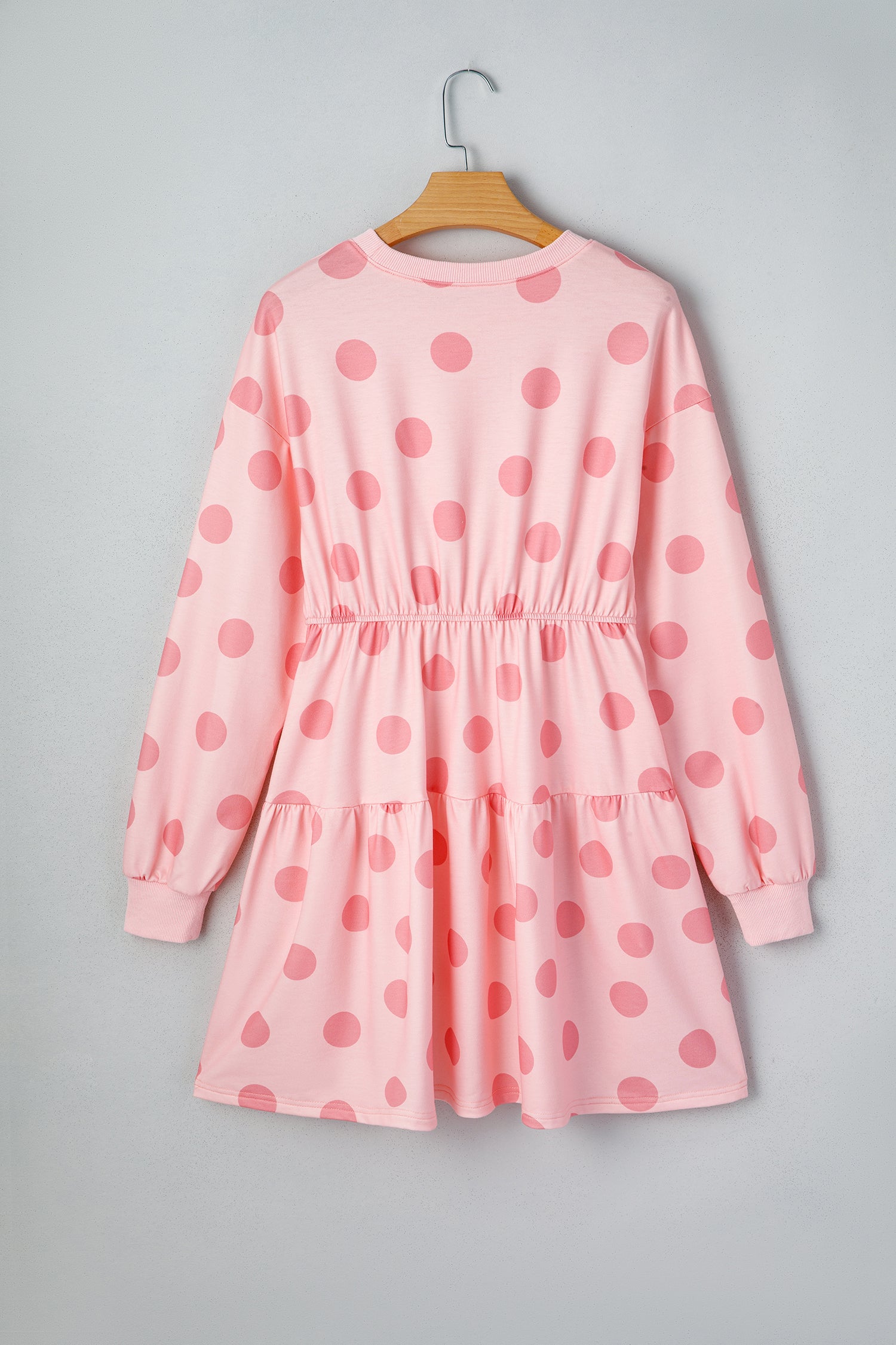 Cali Chic Women Dress Pink Polka Dot Printed Long Sleeve Flared Mini Dress - Cali Chic