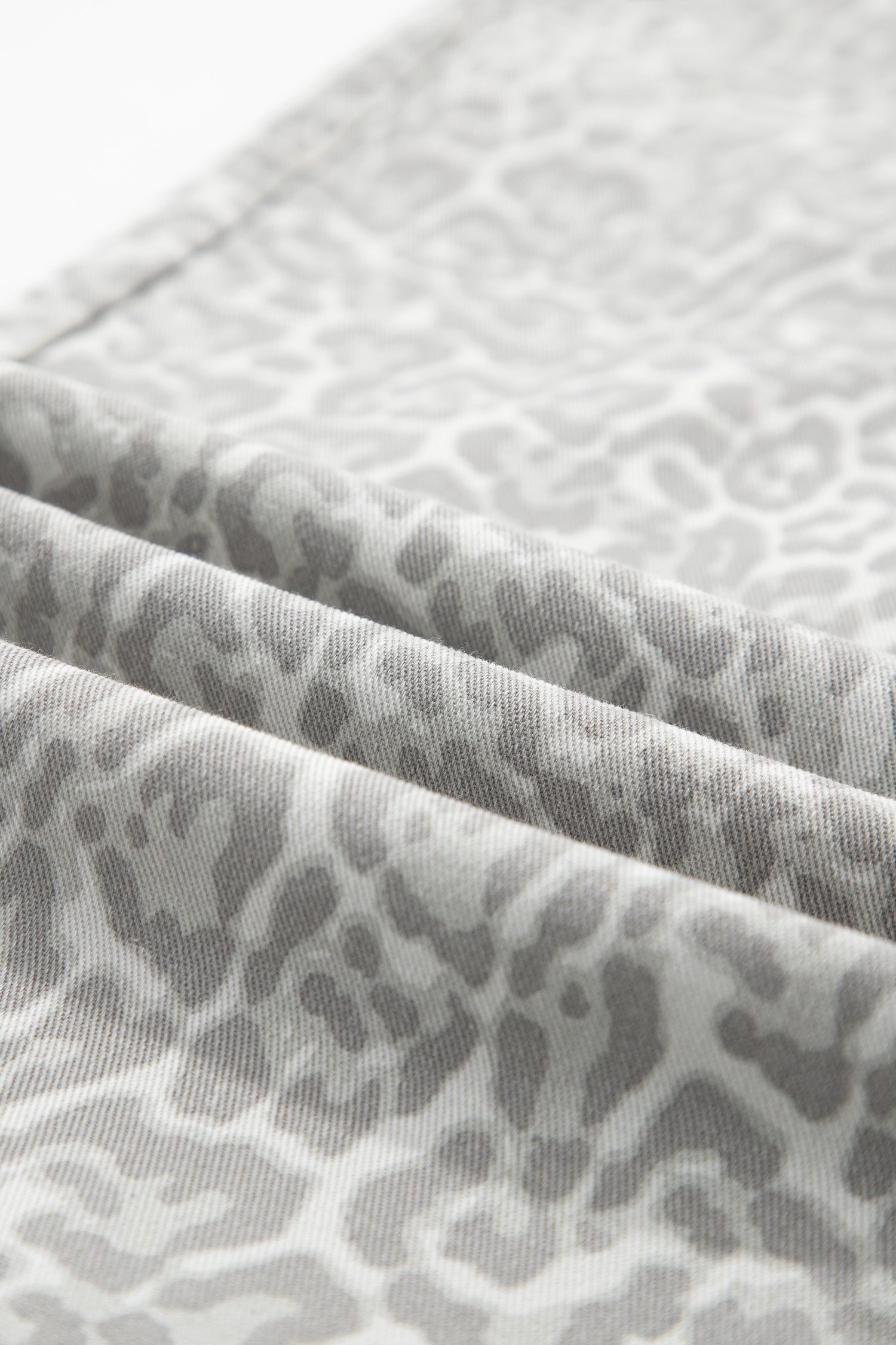 Cali Chic Women Pant Gray Leopard Frayed Edge Wide Leg High Waist Jeans - Cali Chic