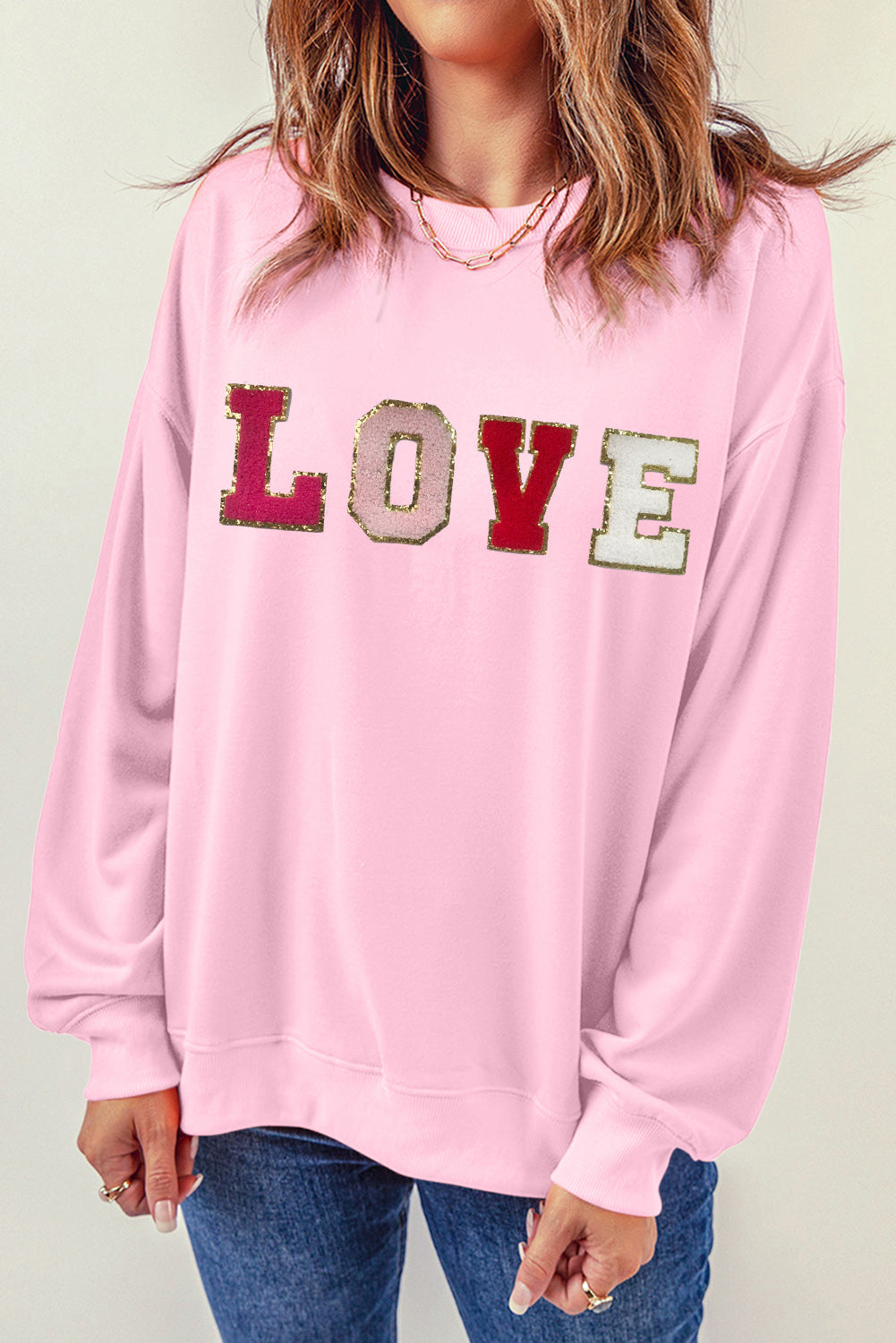 Pink Valentine LOVE Chenille Embroidered Sweatshirt - Cali Chic