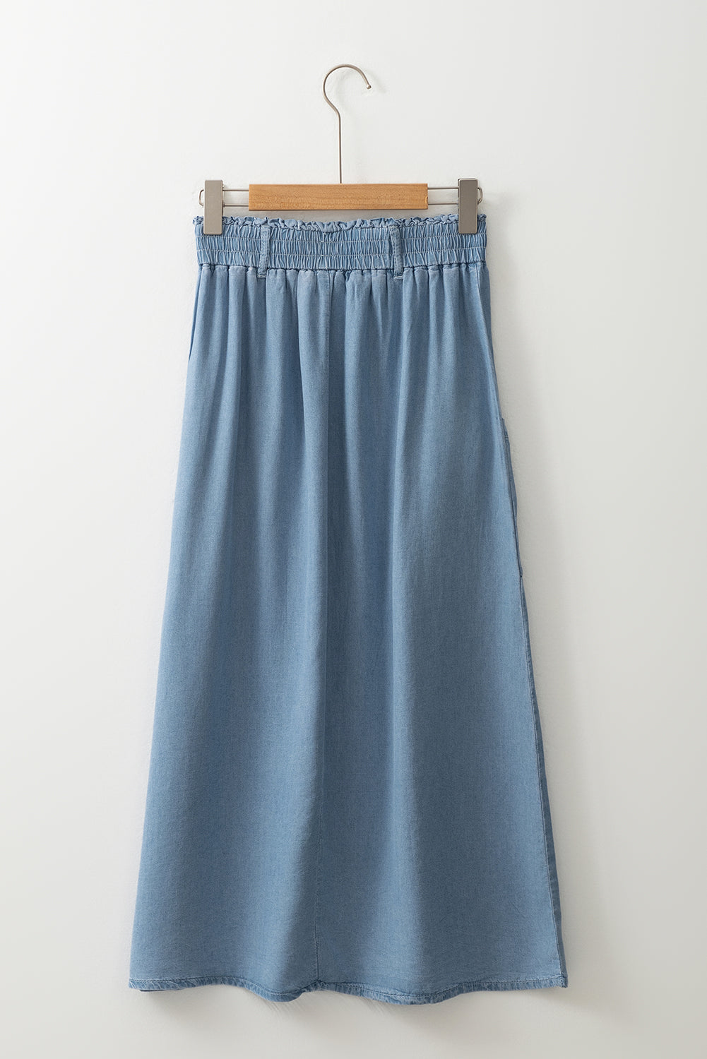 Cali Chic Women Dress Beau Blue Buttoned Front High Waist Side Pockets Denim Maxi Skirt - Cali Chic