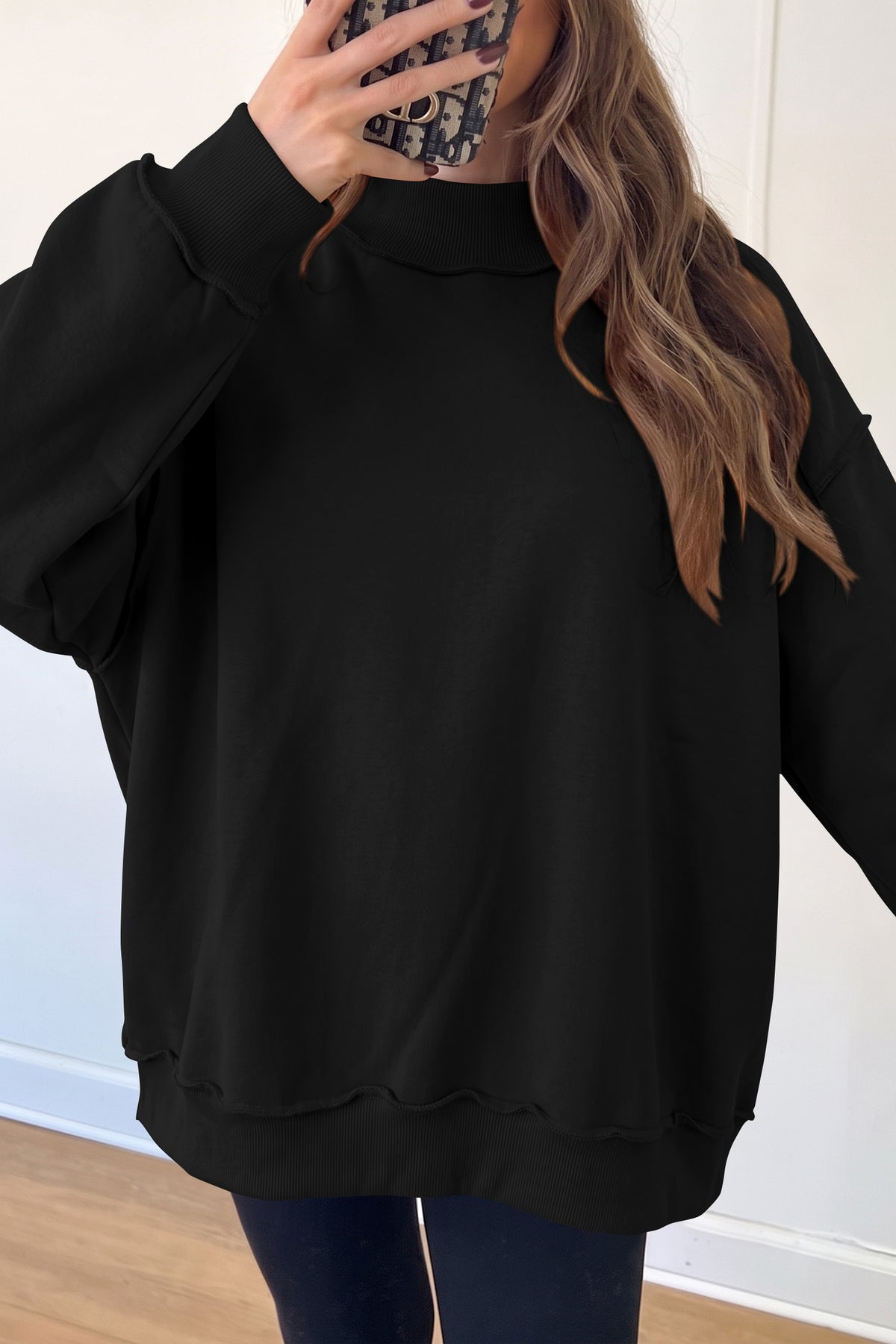 Cali Chic Women's Sweatshirt Oversized Drop Shoulder Reversible Mock Neck Sweatshirt
