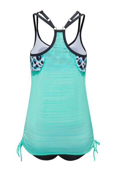 Sky Blue Leopard Printed Lined Tankini Swimsuit