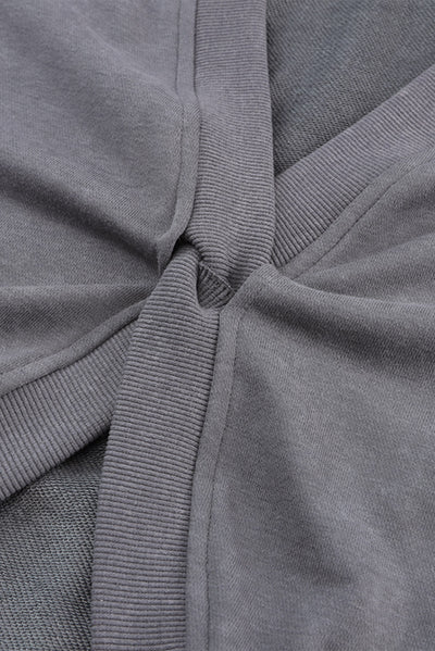 Cali Chic Gray Exposed Seam Twist Open Back Oversized Sweatshirt