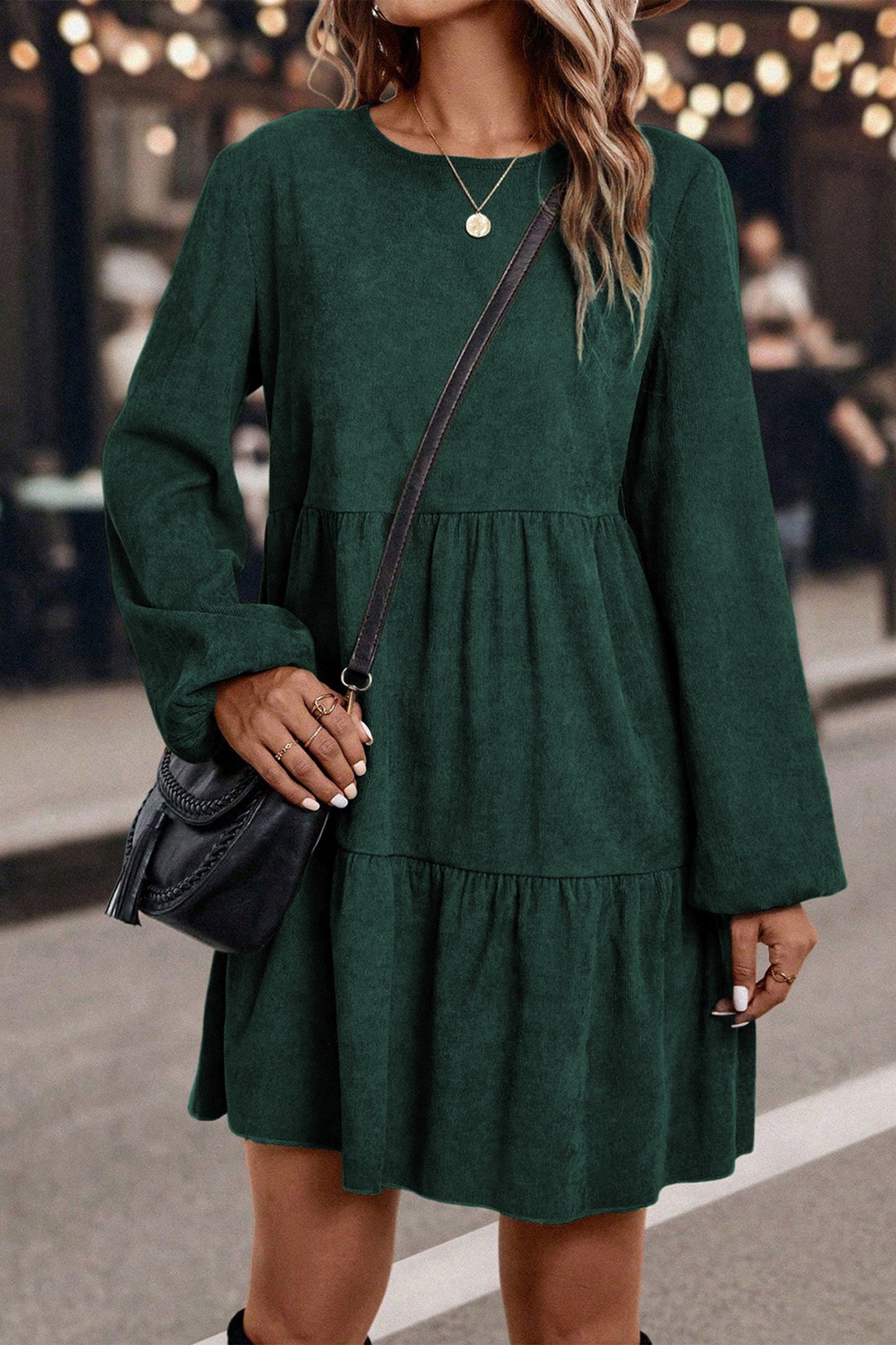 Cali Chic Women Dress Mist Green Lantern Sleeve Tiered Mini Dress - Cali Chic