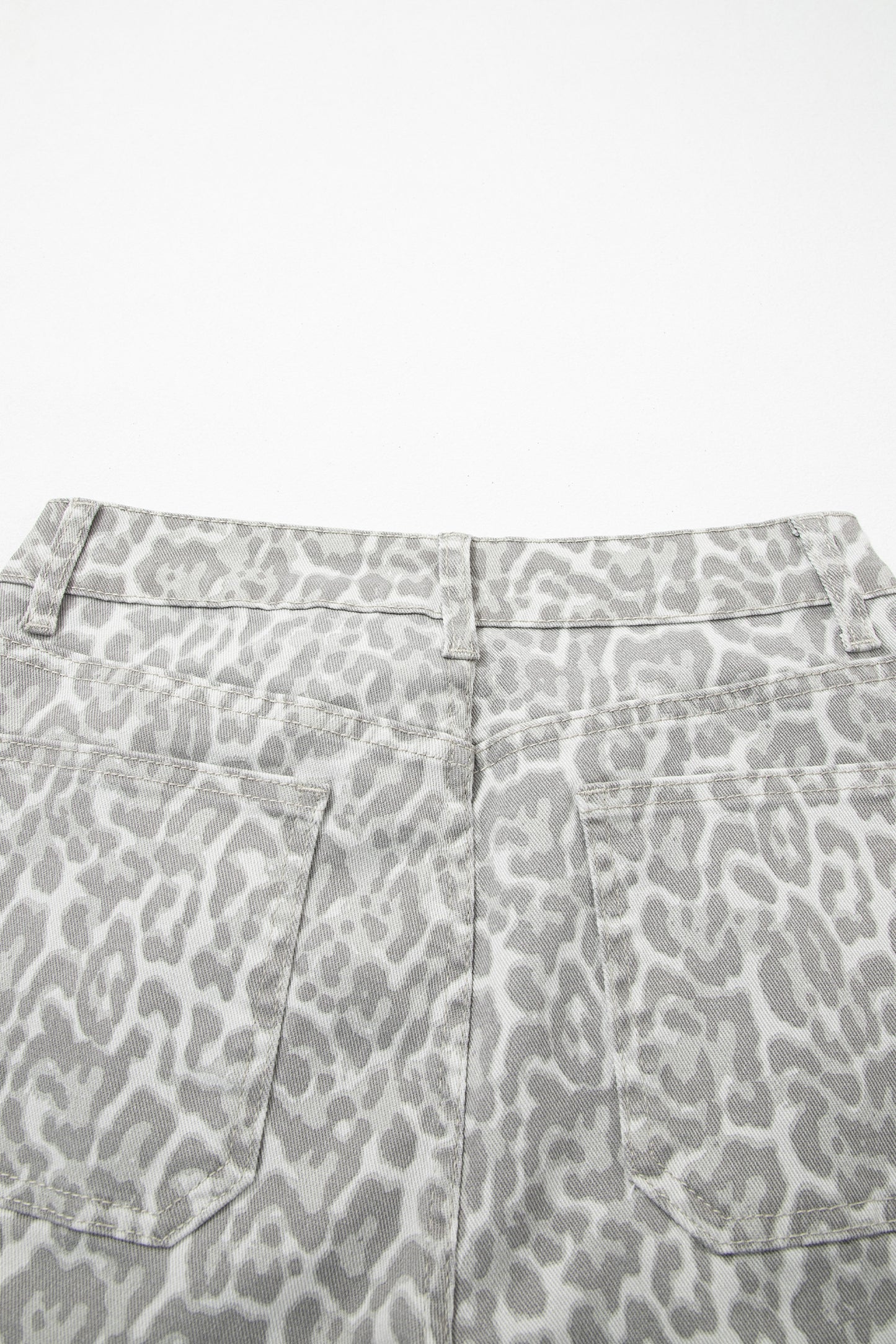 Cali Chic Women Pant Gray Leopard Frayed Edge Wide Leg High Waist Jeans - Cali Chic