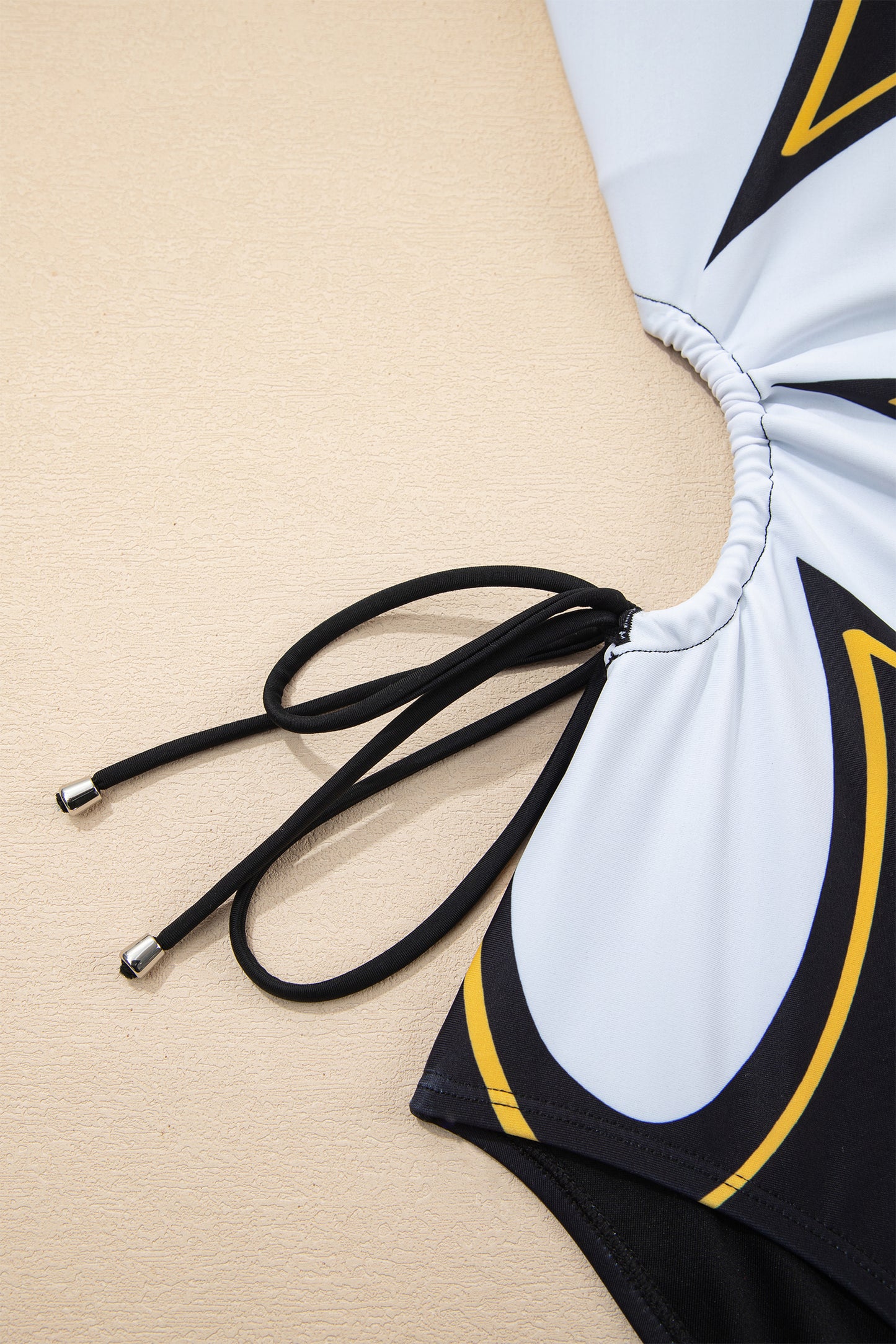 Cali Chic Women Swimsuit Black Drawstring Big Hole Floral Print Sleeveless One Piece Swimsuit - Cali Chic