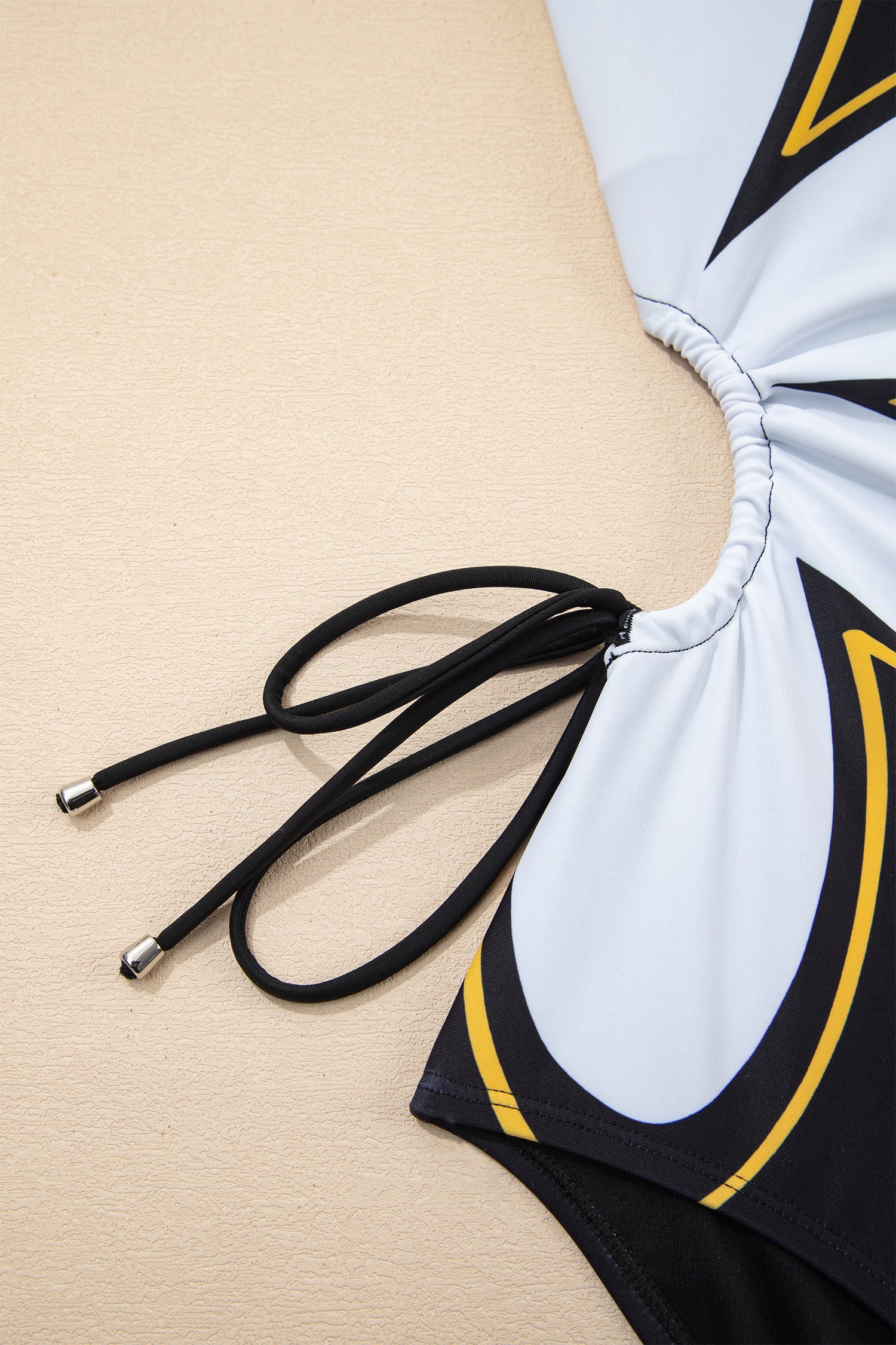 Cali Chic Women Swimsuit Black Drawstring Big Hole Floral Print Sleeveless One Piece Swimsuit - Cali Chic