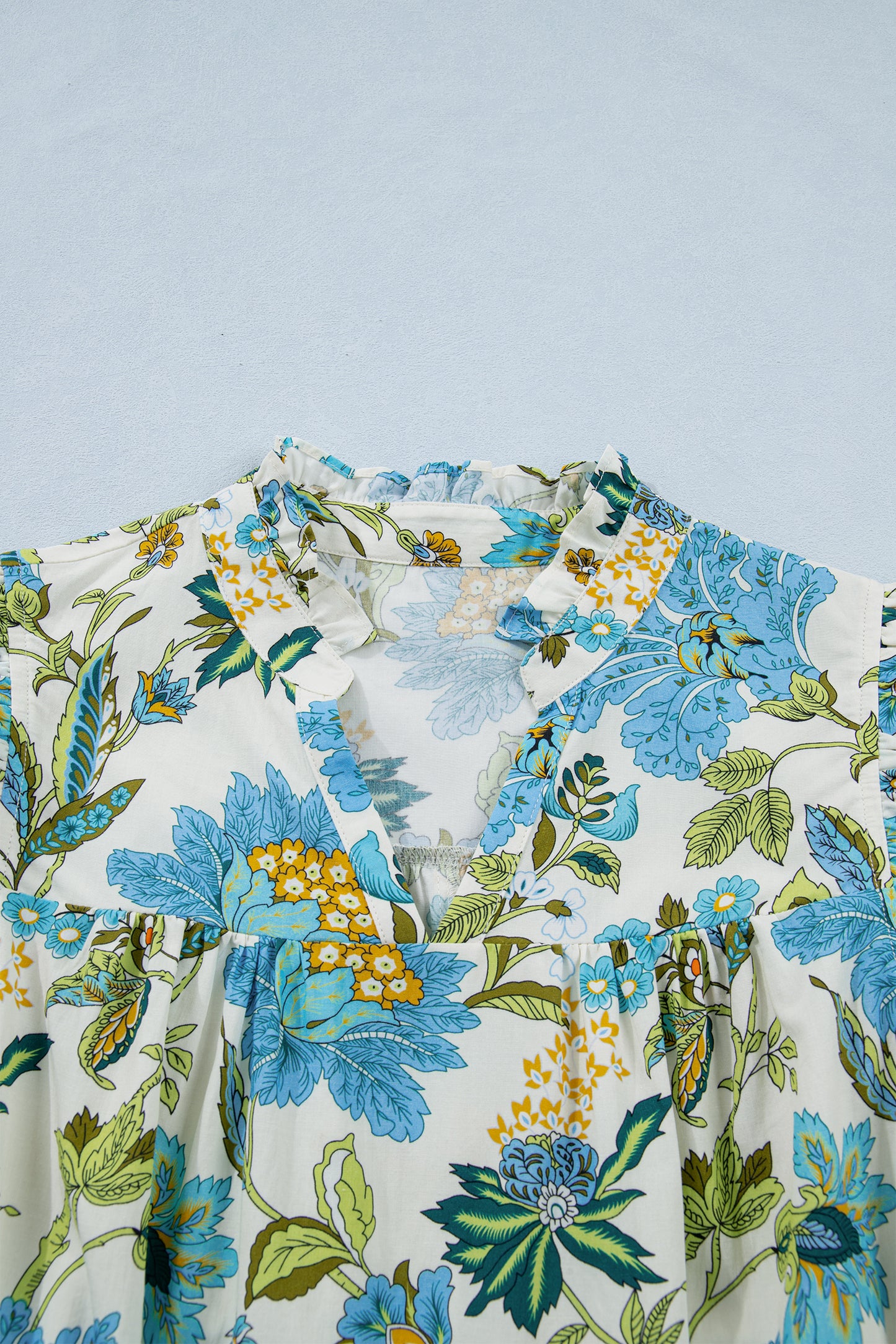 Cali Chic Women Dress Beige Floral Print V Neck Triple Ruffle Short Sleeve Shift Mini Dress - Cali Chic