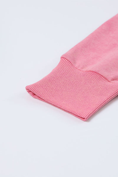Cali Chic Women Pink Drop Shoulder Ribbed Trim Oversized Sweatshirt