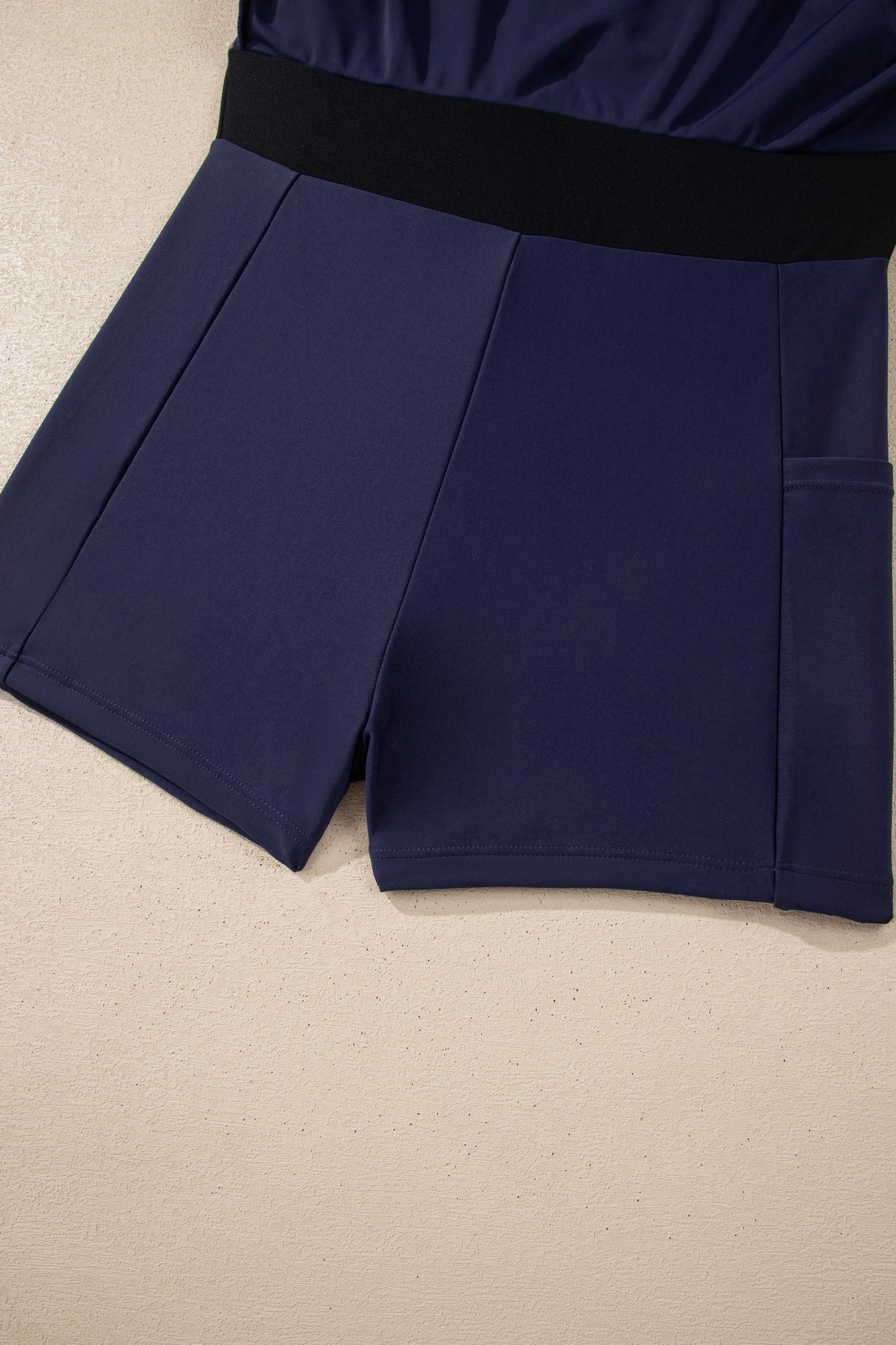 Cali Chic Women Swimsuit Navy Blue Contrast Edge Ruffled High Waist One Piece Swim Dress - Cali Chic