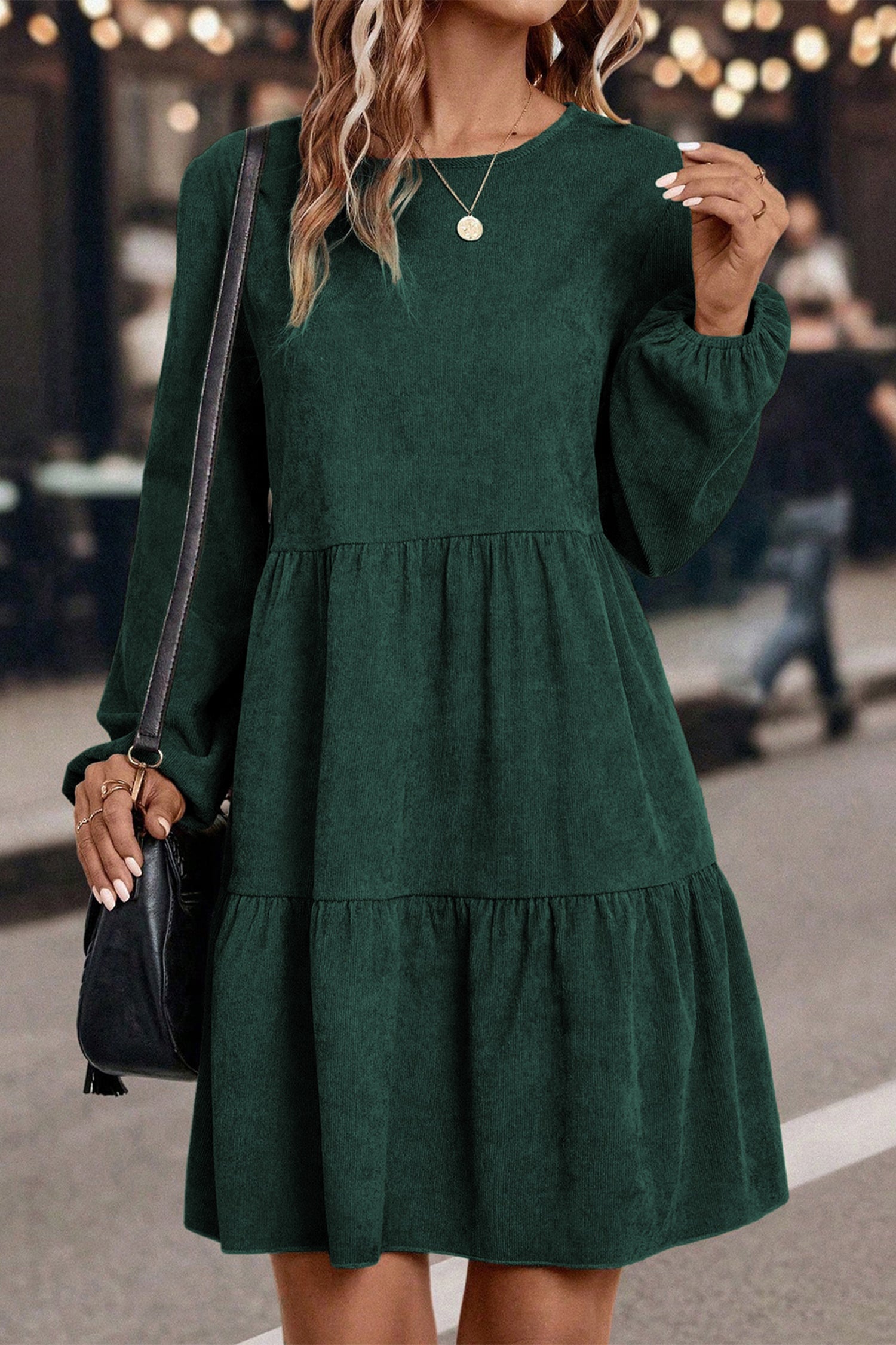 Cali Chic Women Dress Mist Green Lantern Sleeve Tiered Mini Dress - Cali Chic
