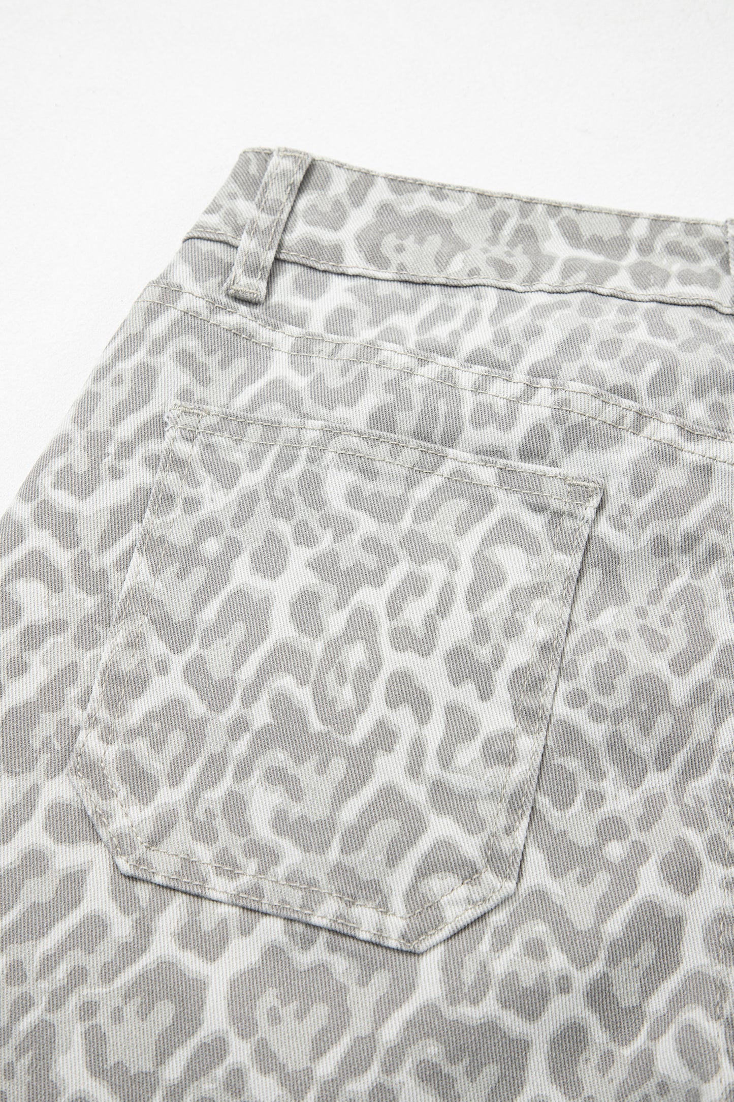 Cali Chic Women Pant Gray Leopard Frayed Edge Wide Leg High Waist Jeans - Cali Chic