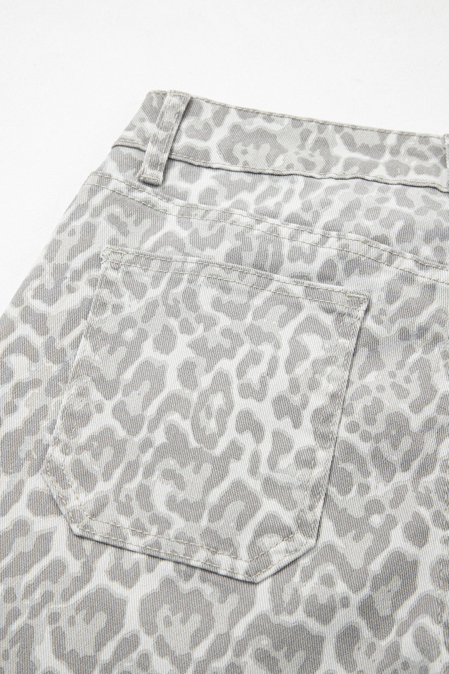 Cali Chic Women Pant Gray Leopard Frayed Edge Wide Leg High Waist Jeans - Cali Chic