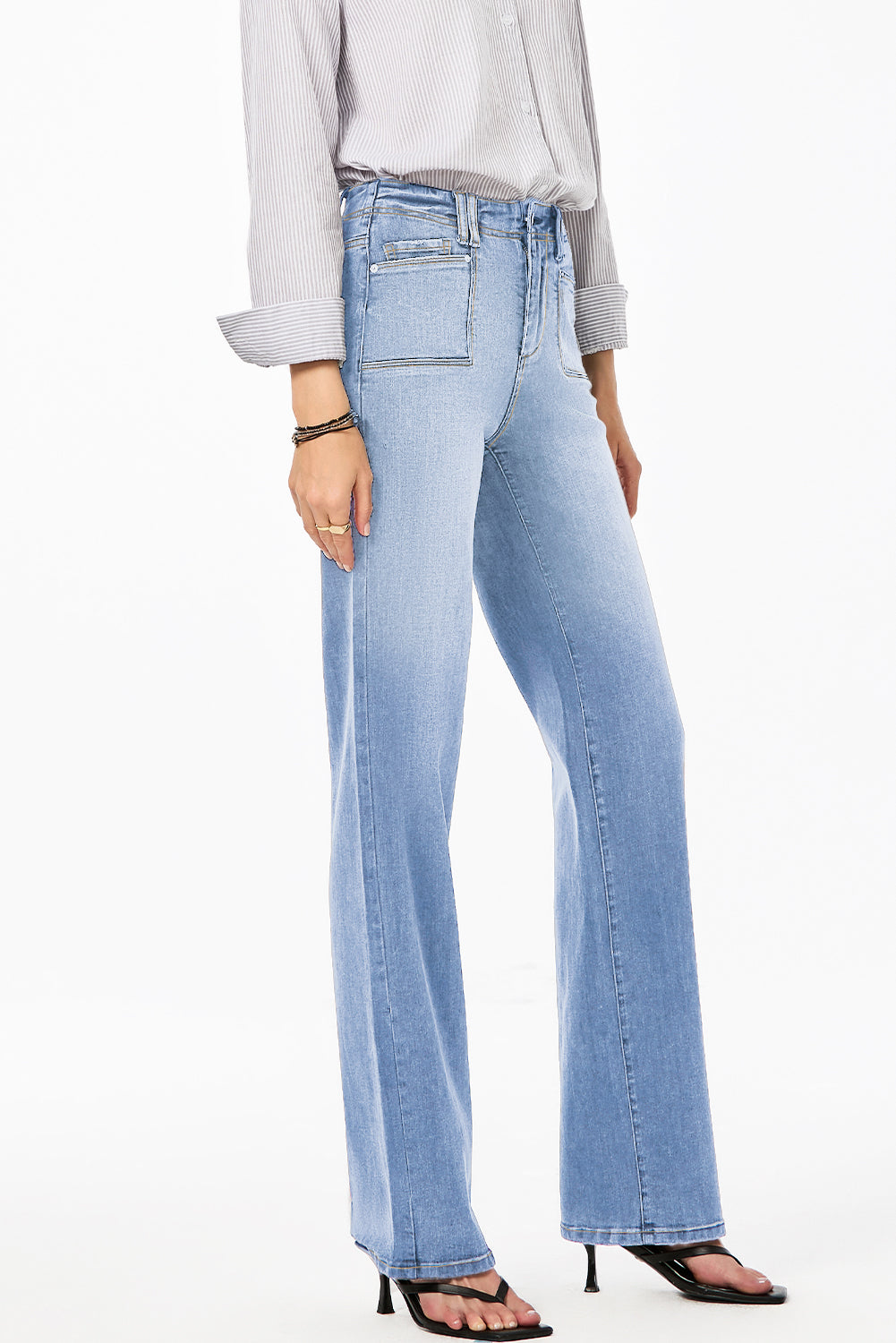 Cali Chic Women Pants Beau Blue Loose Straight Leg Cropped High Waist Jeans - Cali Chic