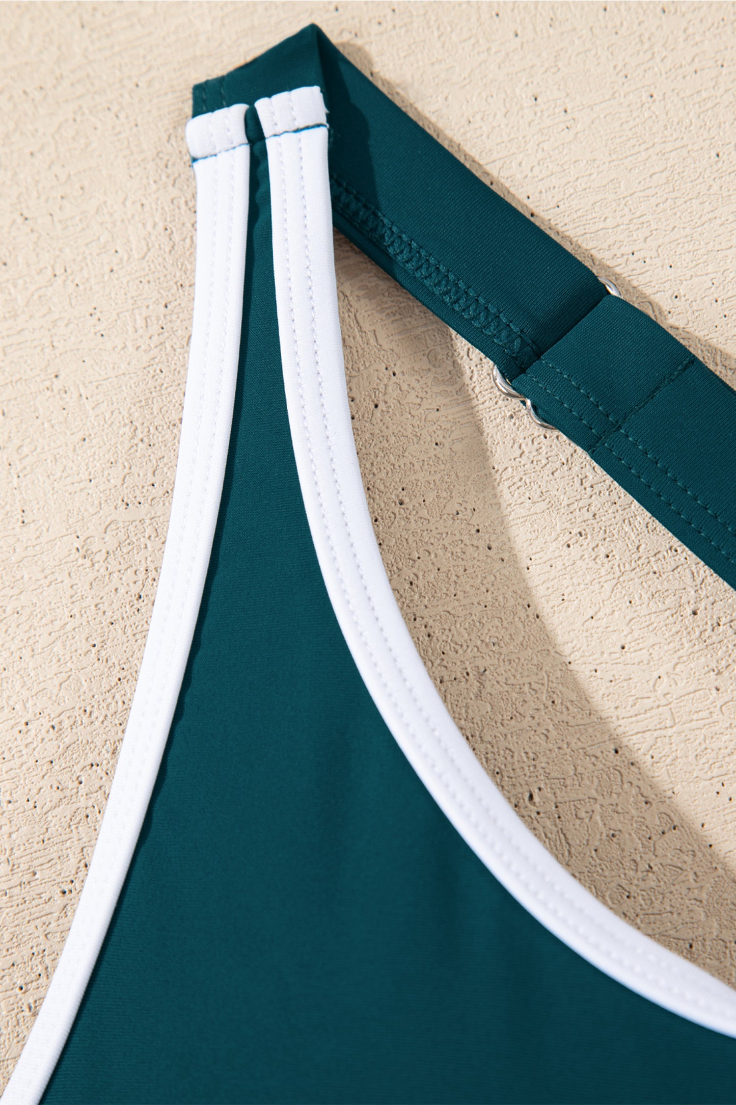 Cali Chic Women Swimsuit Blue Sapphire Contrast Edge Ruffled High Waist One Piece Swim Dress - Cali Chic