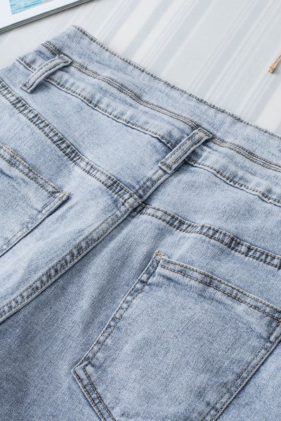Sky Blue Diamond Studded Vintage Wash Denim Shorts