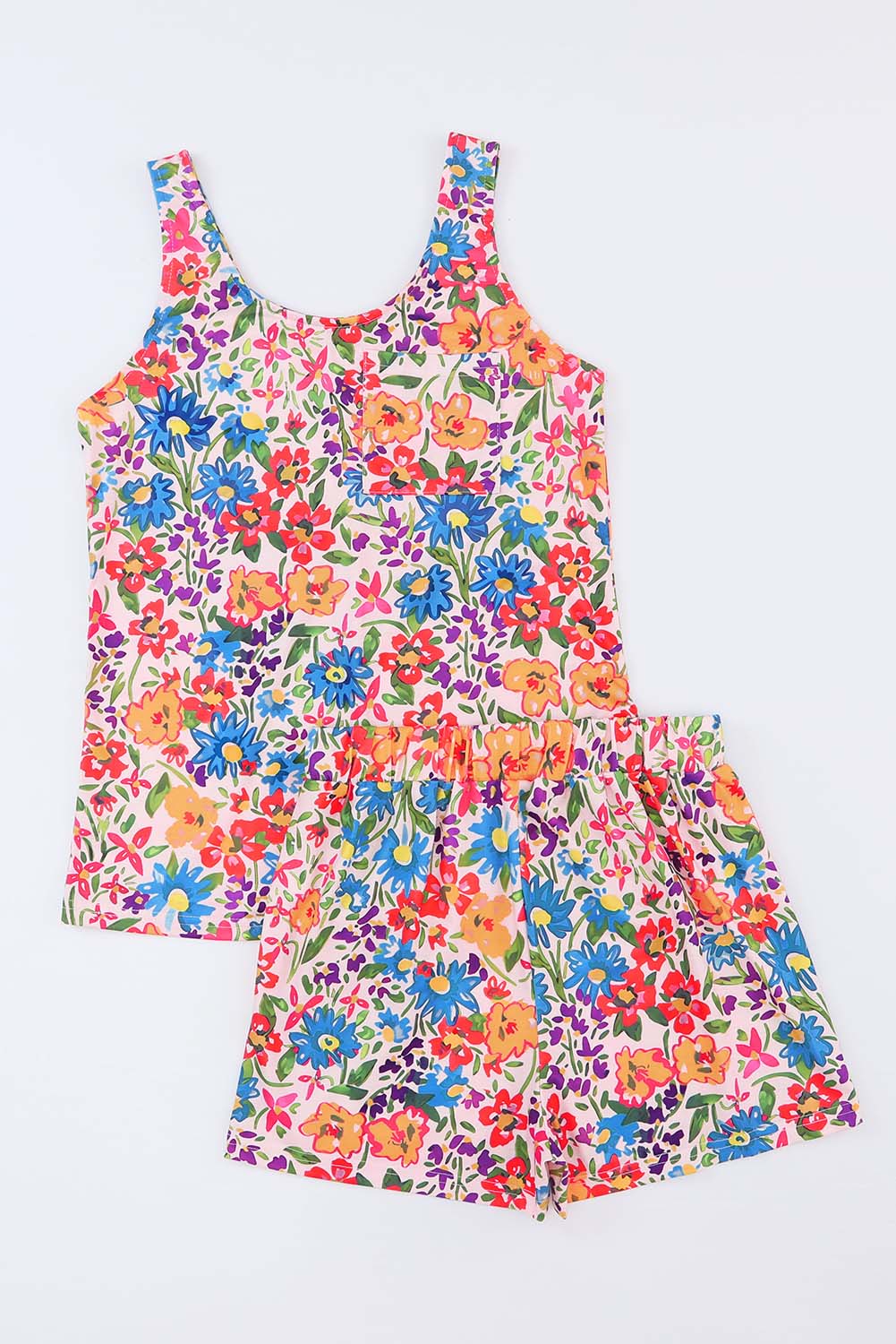 Multicolor Floral Print Tank and Shorts Lounge Set