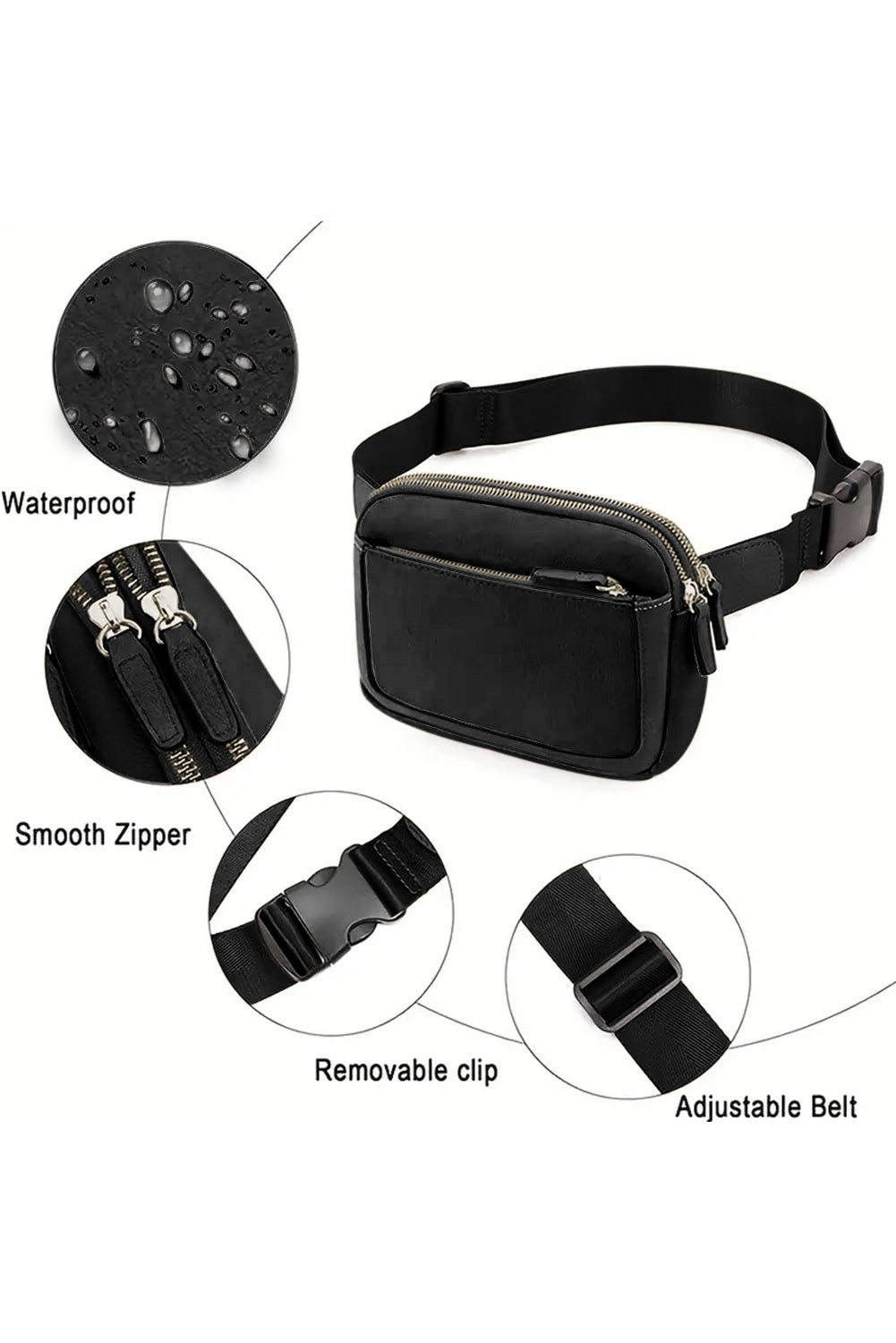 Cali Chic Black Minimalist Multi-zipped Crossbody Bag