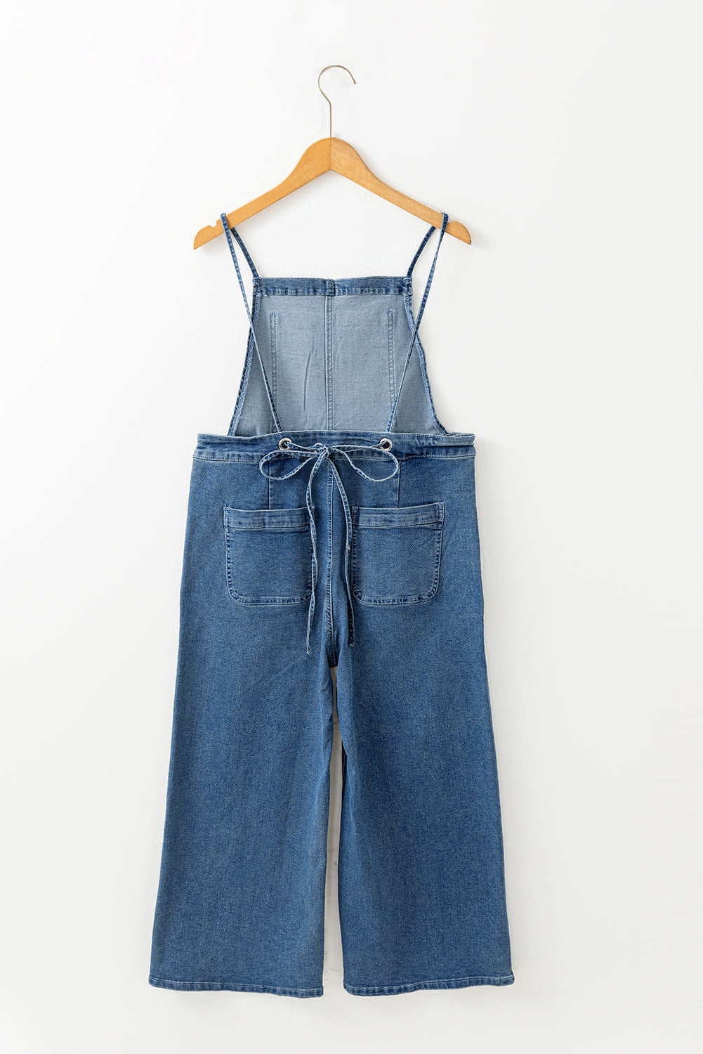 Cali Chic Women Pants Dusk Blue Adjustable Tie Straps Cropped Wide Leg Denim Overalls - Cali Chic