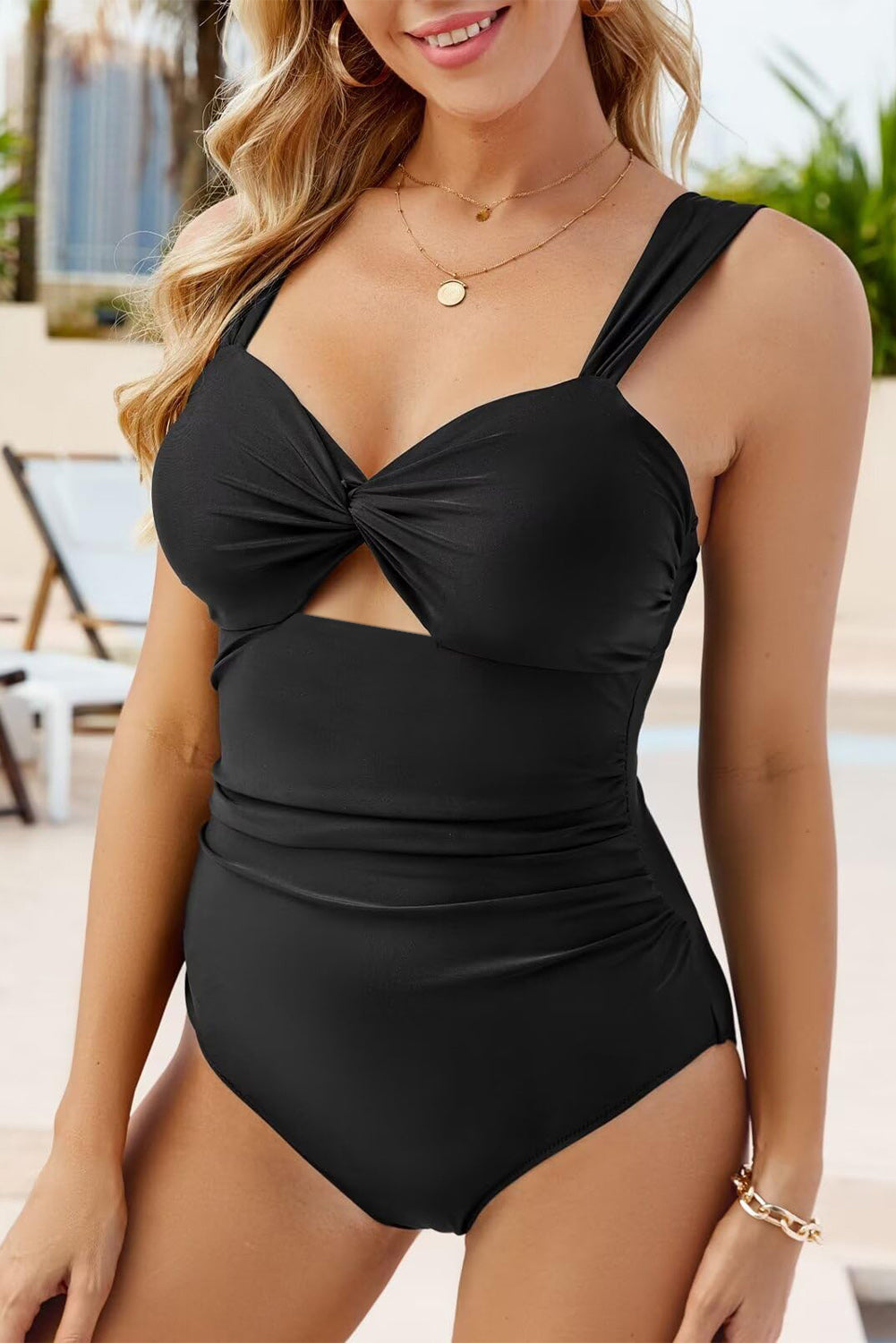 Cali Chic Women Swimsuit Black Cut out Twist Bowknot Backless One Piece Swimsuit - Cali Chic