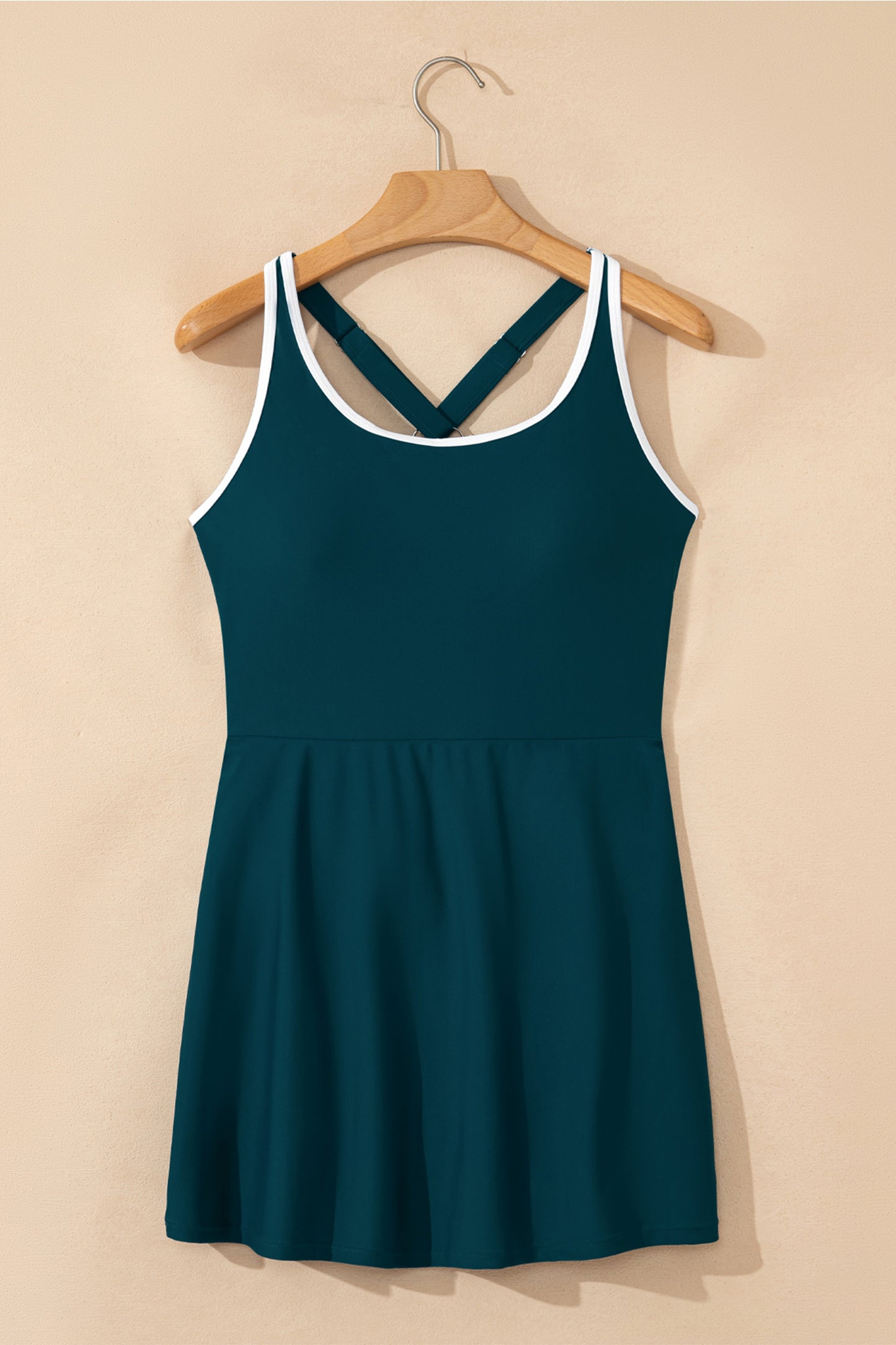 Cali Chic Women Swimsuit Blue Sapphire Contrast Edge Ruffled High Waist One Piece Swim Dress - Cali Chic