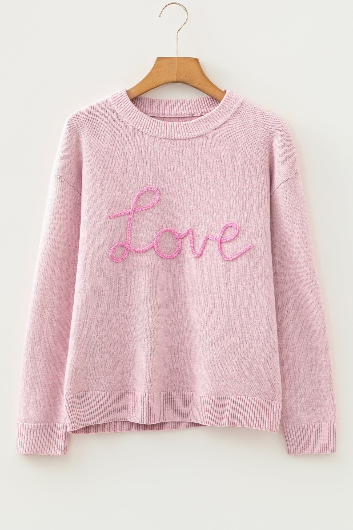 Pink Corded Love Script Graphic Baggy Sweater - Cali Chic