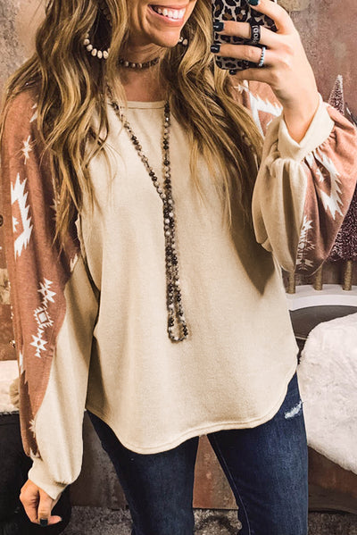 Cali Chic Apricot Western Print Patch Long Sleeve Top