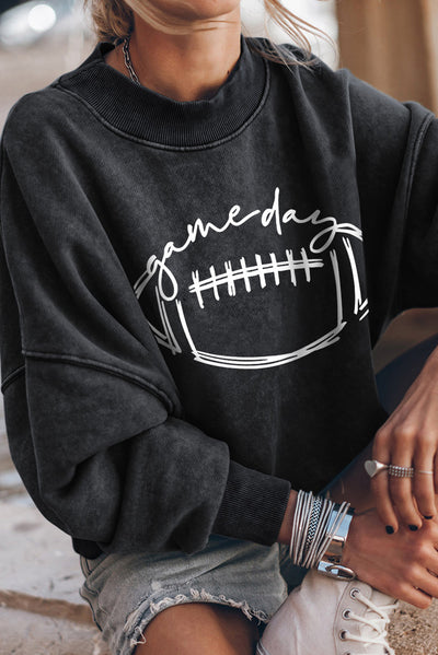 Cali Chic Black Rugby game day Graphic Pullover Sweatshirt