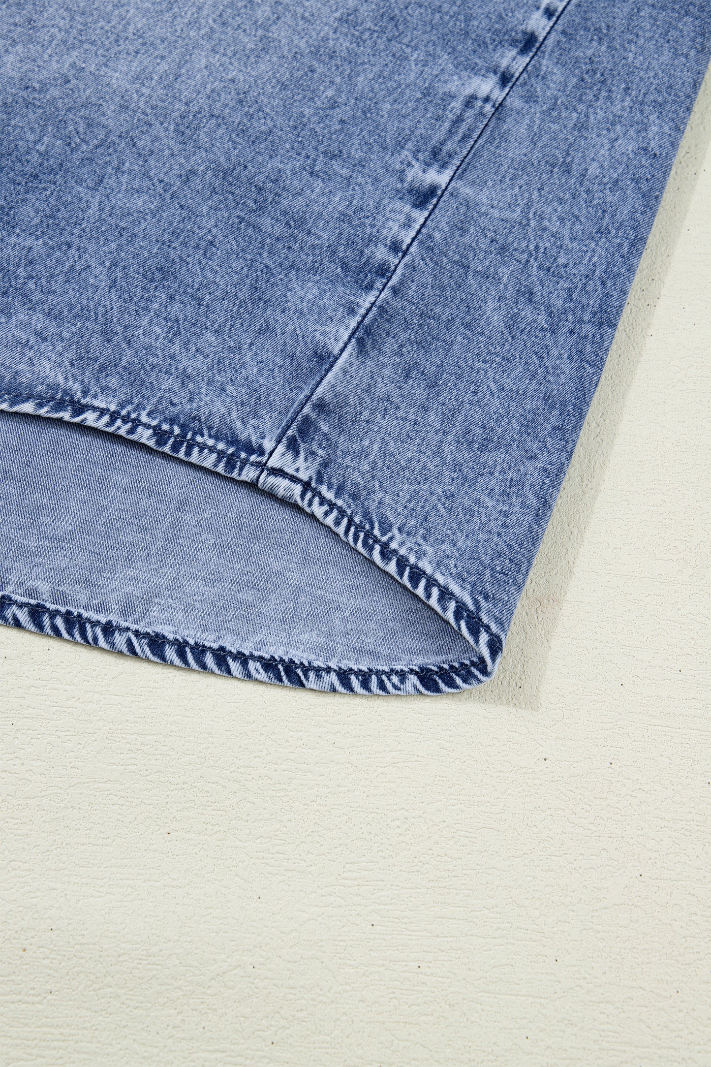 Cali Chic Women Top Dusk Blue Vintage Wash Denim Ruffle Detail Button Down Shirt - Cali Chic