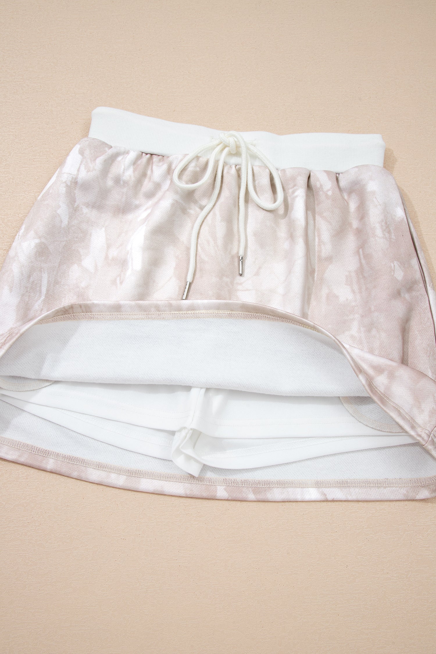 Cali Chic Women Mini Skort White Abstract Woodland Print Balloon Sleeve Pullover Drawstring Mini Skort Set - Cali Chic