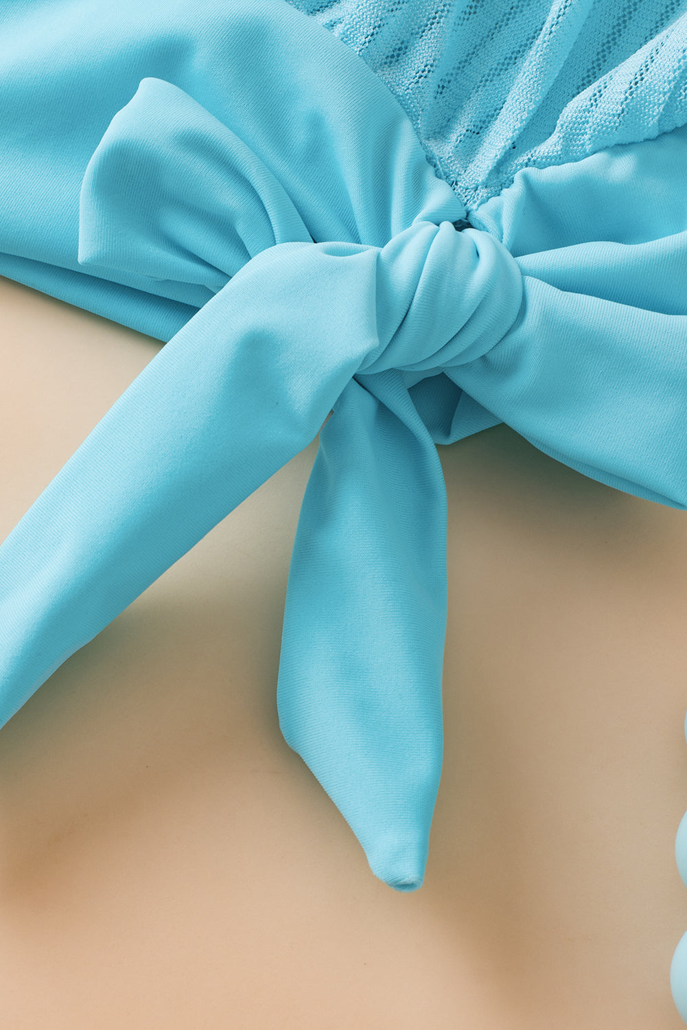 Cali Chic Swimsuit Turquoise Striped Mesh Knotted Hem Tankini Swimsuit