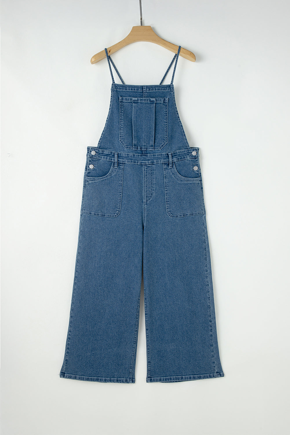 Cali Chic Women Pants Dusk Blue Adjustable Tie Straps Cropped Wide Leg Denim Overalls - Cali Chic