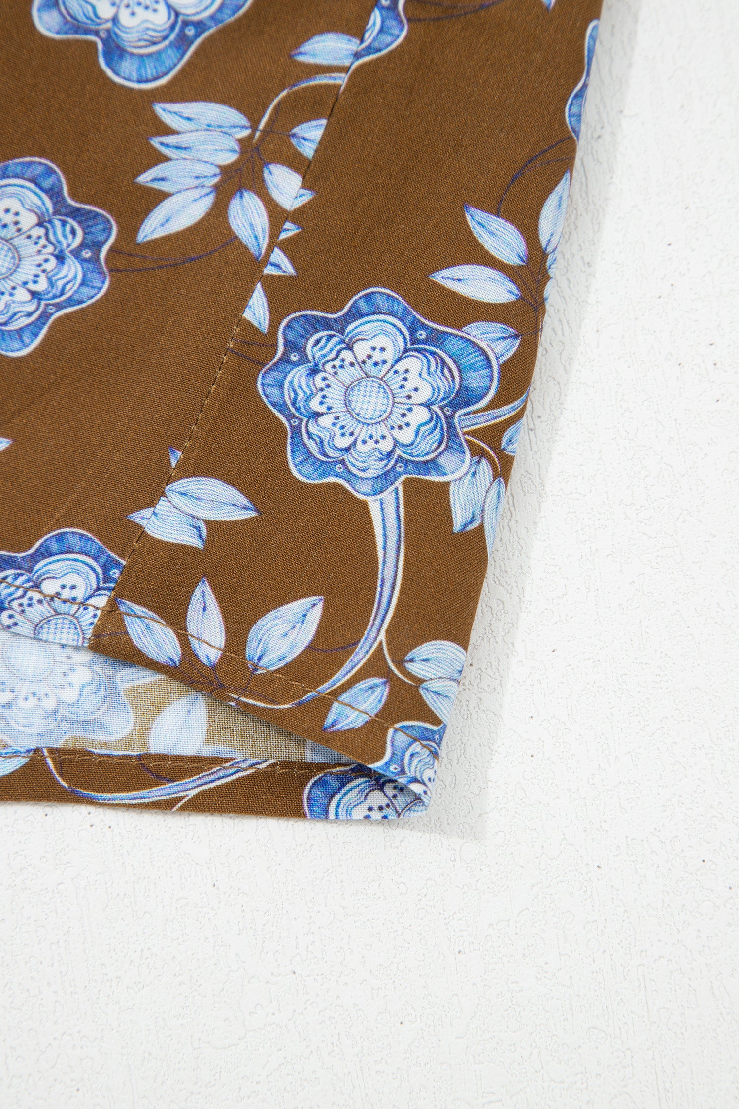 Cali Chic Women Dress Brown Floral Print Ruffled Detail Shirt Collar Button Down Long Sleeve Dress - Cali Chic