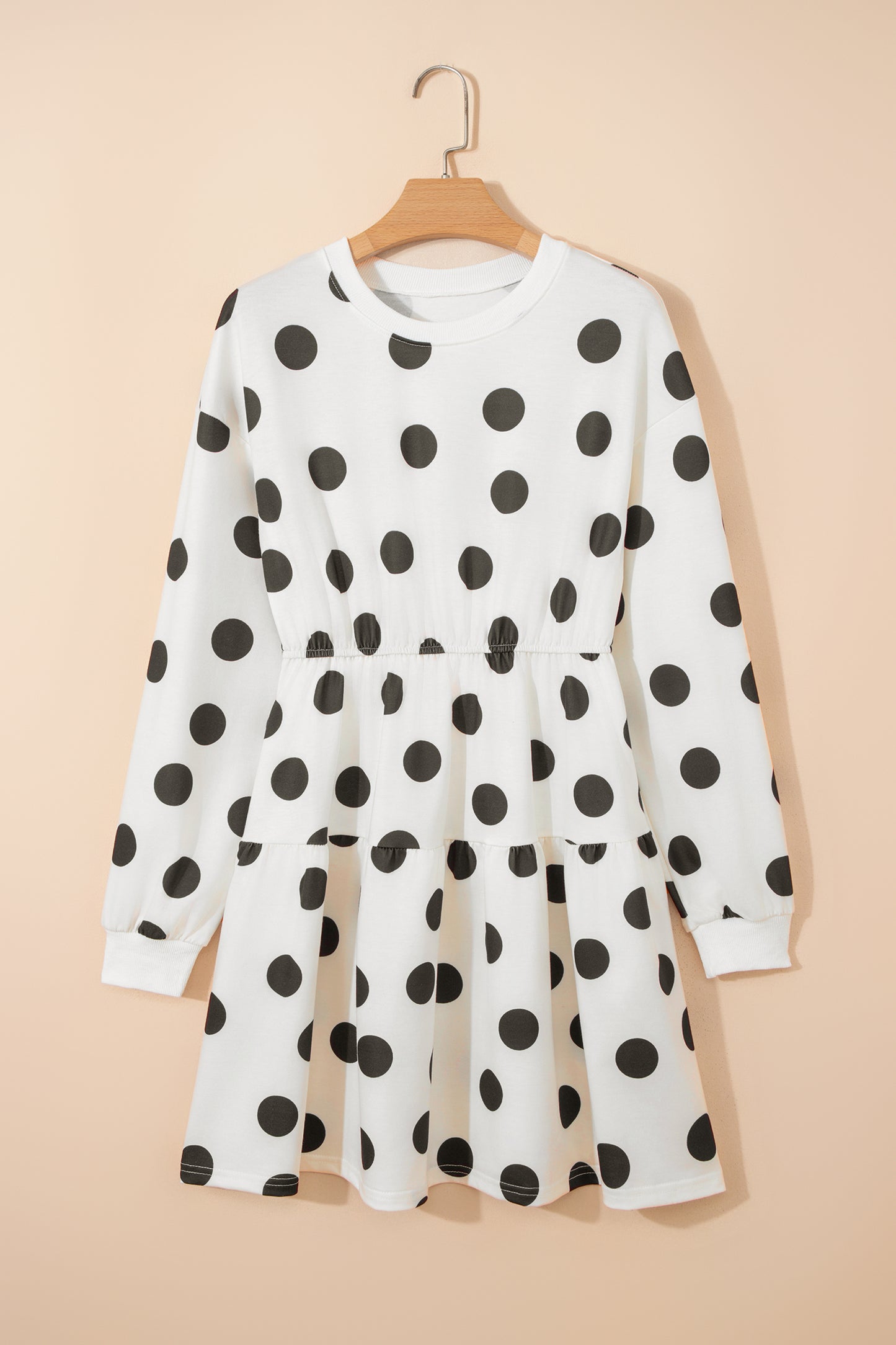 Cali Chic Women Dress White Polka Dot Printed Long Sleeve Flared Mini Dress - Cali Chic